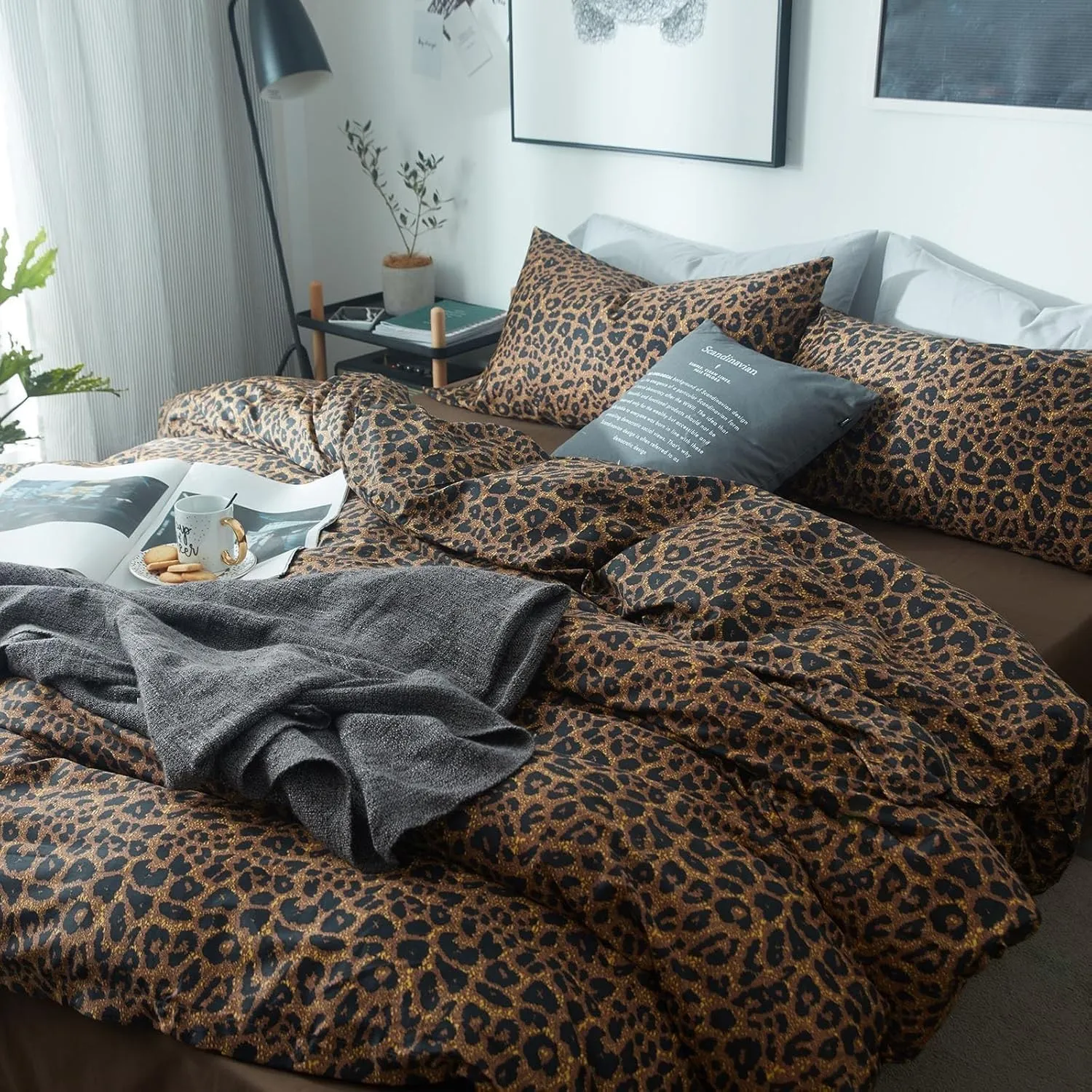 Lanqinglv Bettwäsche 135x200 4teilig Leoparden Braun Leo,aus Microfaser