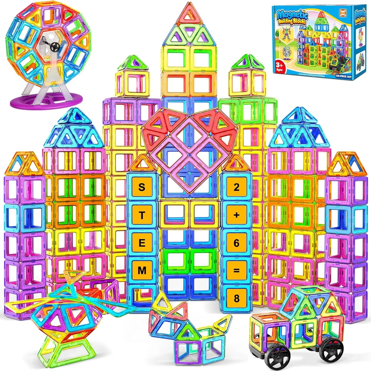 WOOBLO Magnetische Bausteine für Kinder, 136 Teile Magnetspiel Magnetbausteine Bausatz, Ostern Geschenke Kinder, Montes…
