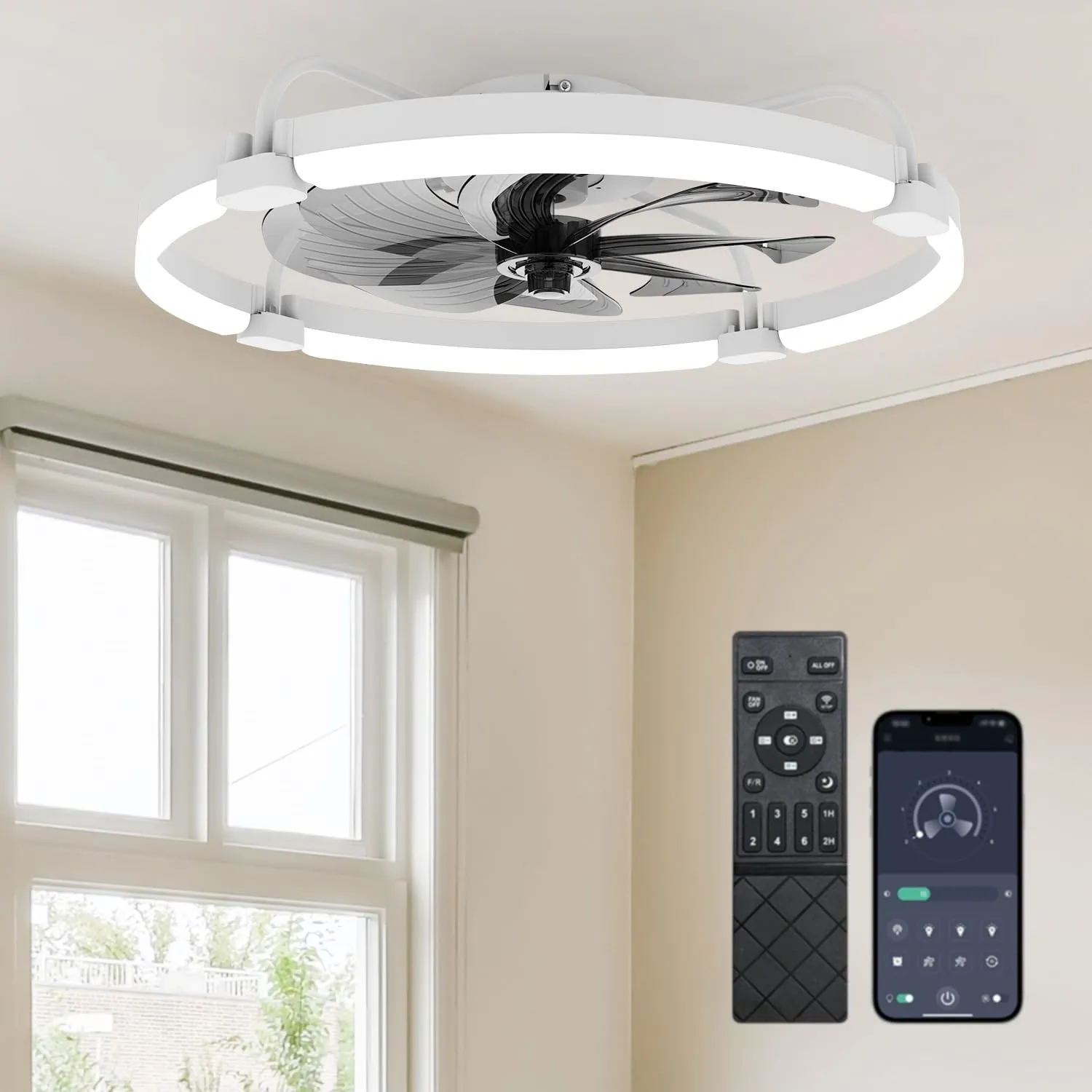 Ensenior Deckenventilator mit Beleuchtung, 60cm Deckenlampe mit Ventilator & Fernbedienung, 6 Geschwindigkeiten Leise, …