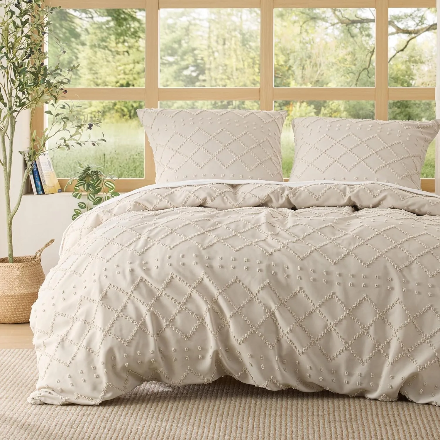 BEDSURE Boho Bettwäsche 200x200 3teilig - Boho Deko Bettwäsche-Sets Beige Getuftet Bettbezug Set mit 2 Kissenbezüge 80x…
