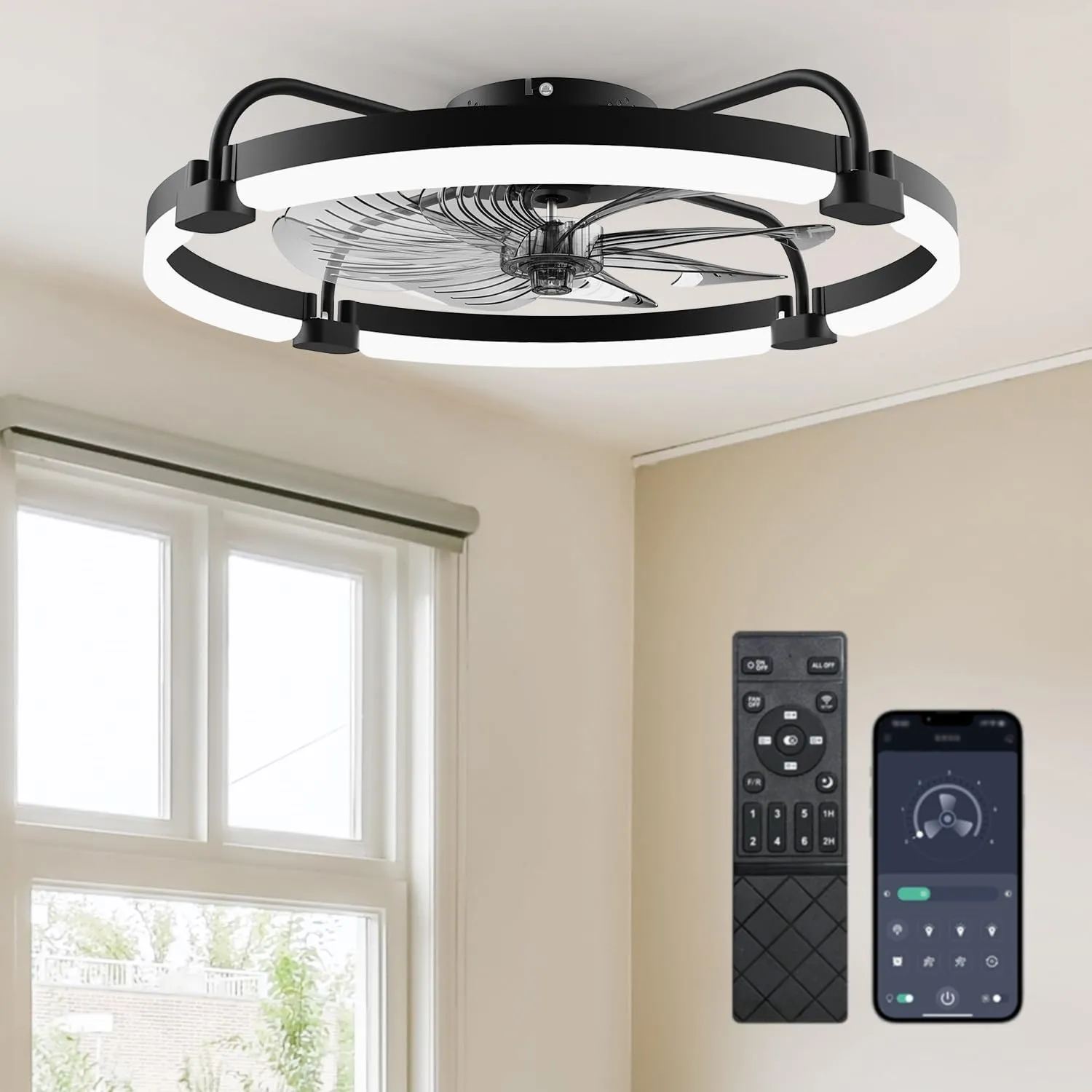 Ensenior Deckenventilator mit Beleuchtung, 60cm Deckenlampe mit Ventilator & Fernbedienung, 6 Geschwindigkeiten Leise, …