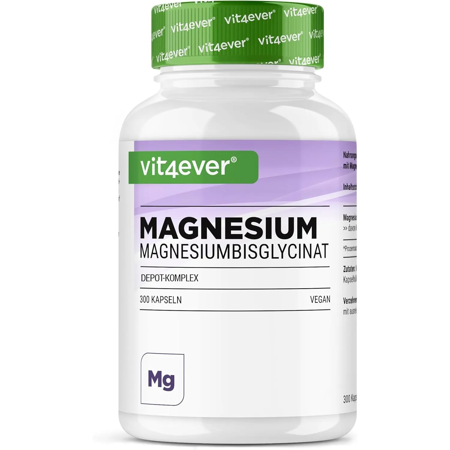vit4ever Magnesium Bisglycinat Depot Komplex - 300 Kapseln - 98% Reinheit
