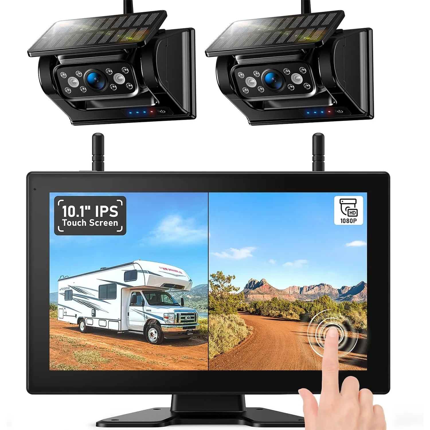 10 Zoll Solar Magnetische Rückfahrkamera Kabellos, Touch Screen, 2 Kameras