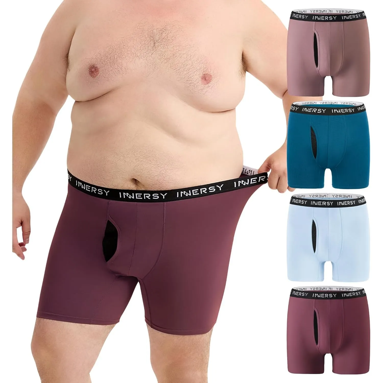 INNERSY Boxershorts Herren Große Größen Unterhosen Männer Baumwolle mit Eingriff Unterwäsche XL-6XL 4er Pack