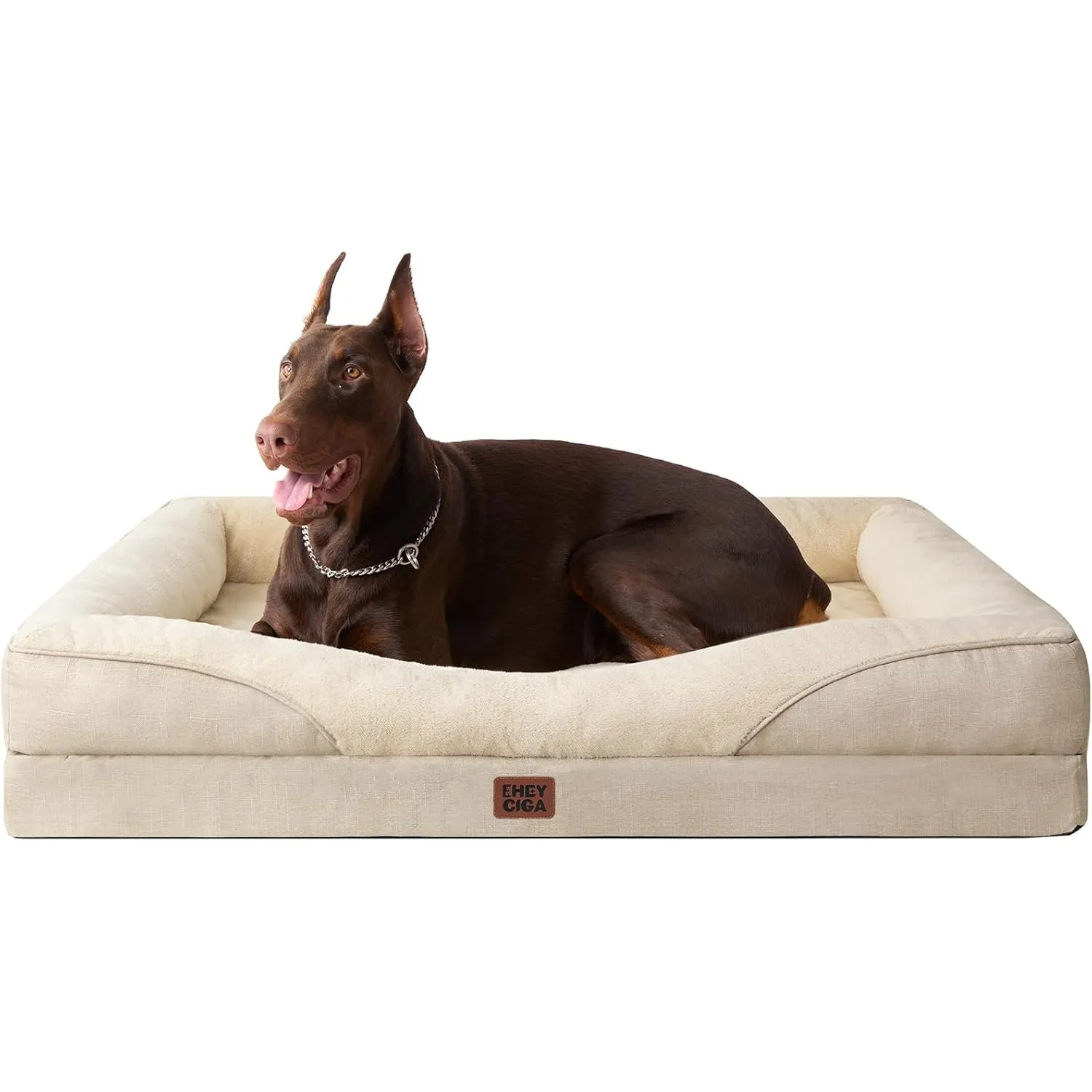 EHEYCIGA Orthopädisches Hundebett mit 4 Rändern, 122x89cm, Beige