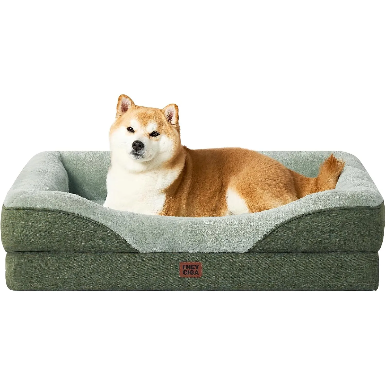 EHEYCIGA Orthopädisches Hundebett mit 4 Rändern, 89x56cm, Grün