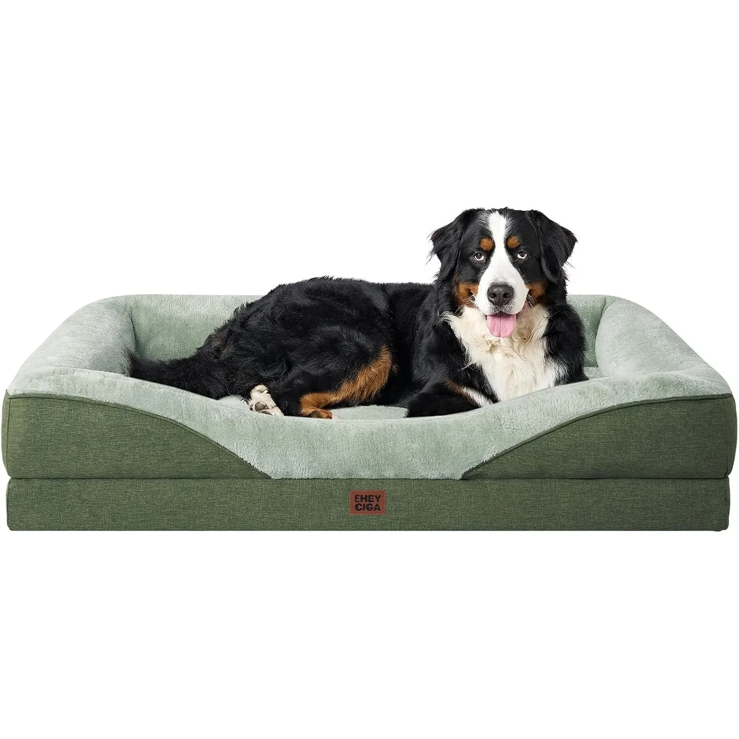 EHEYCIGA Orthopädisches Hundebett mit 4 Rändern, 132x104cm, Grün