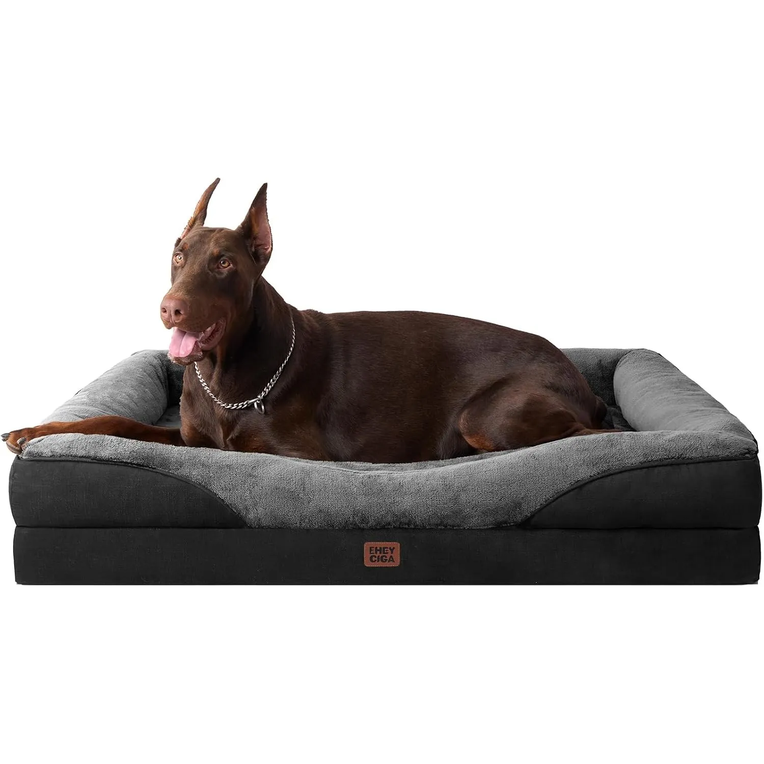 EHEYCIGA Orthopädisches Hundebett mit 4 Rändern, 122x89cm, Grau/Schwarz
