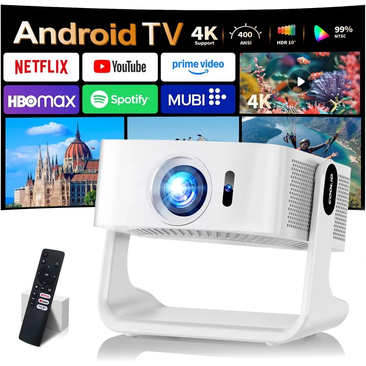 Beamer Kompatibel mit Netflix 2026 Neuer 4K Projektor mit 5G WiFi 6 und Bluetooth 5.4 Tragbarer Beamer 1080P Native mit…