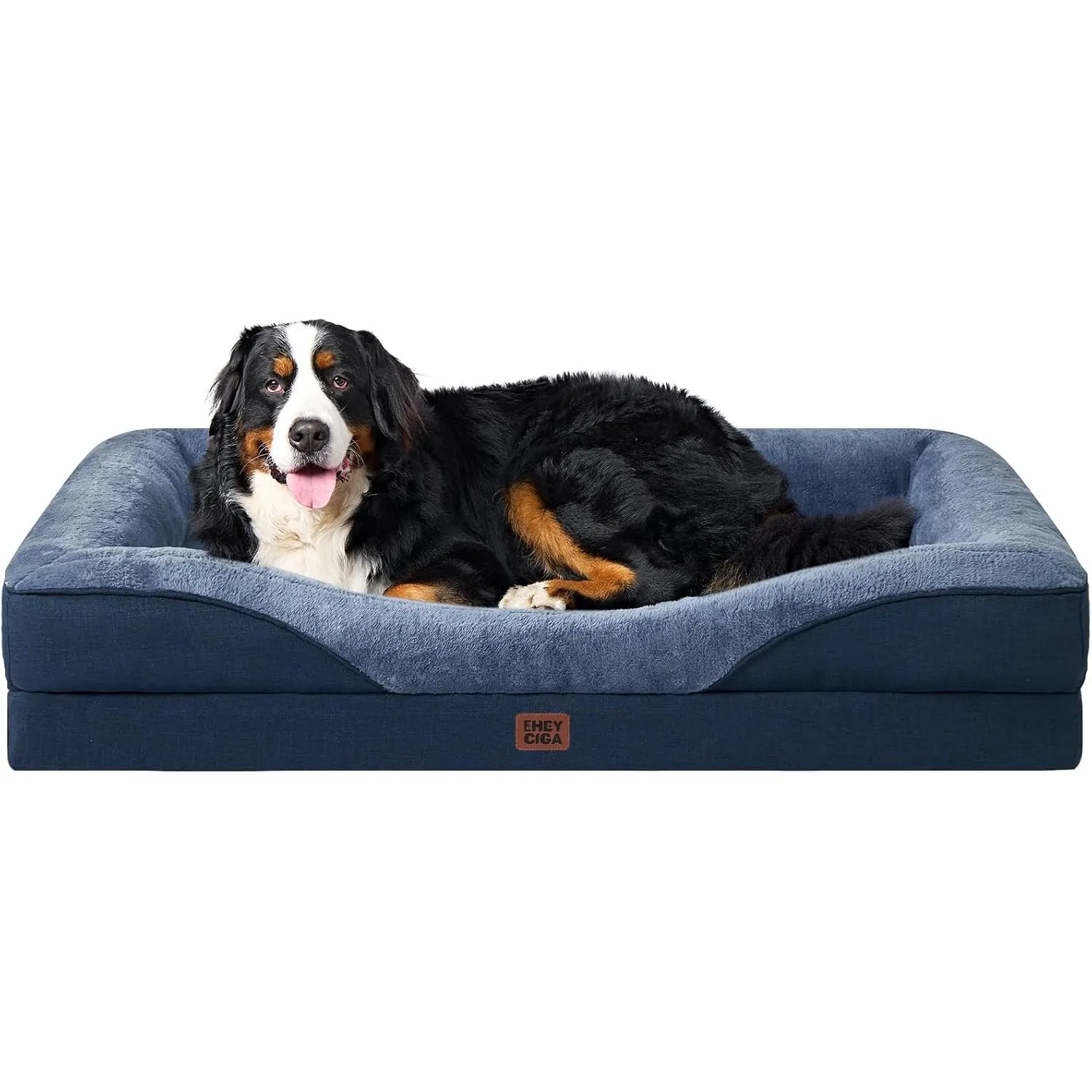 EHEYCIGA Orthopädisches Hundebett mit 4 Rändern, 132x104cm, Marineblau