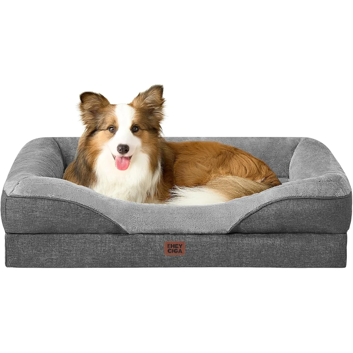 EHEYCIGA Orthopädisches Hundebett mit 4 Rändern, 104x68cm, Grau