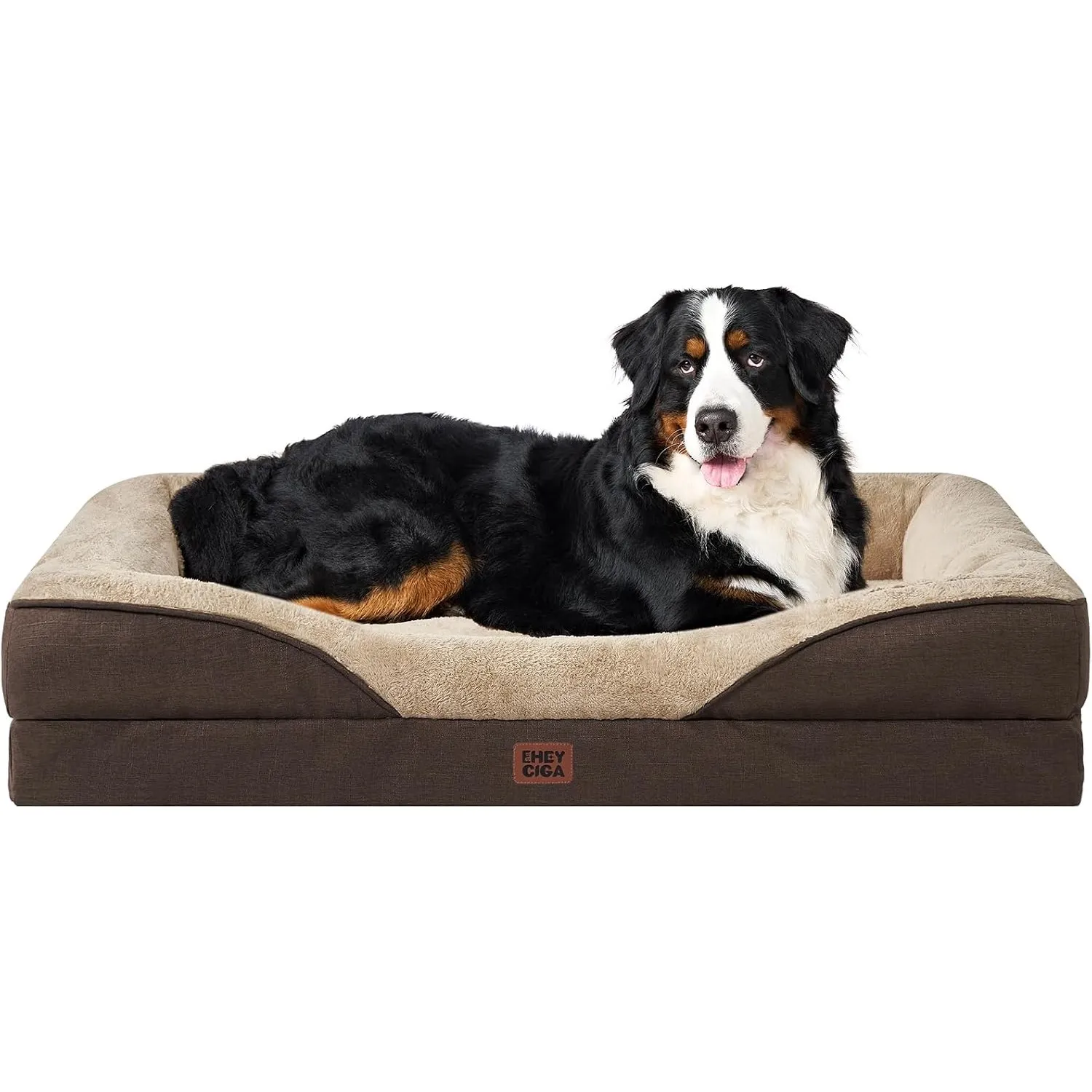 EHEYCIGA Orthopädisches Hundebett mit 4 Rändern, 122x89cm, Braun
