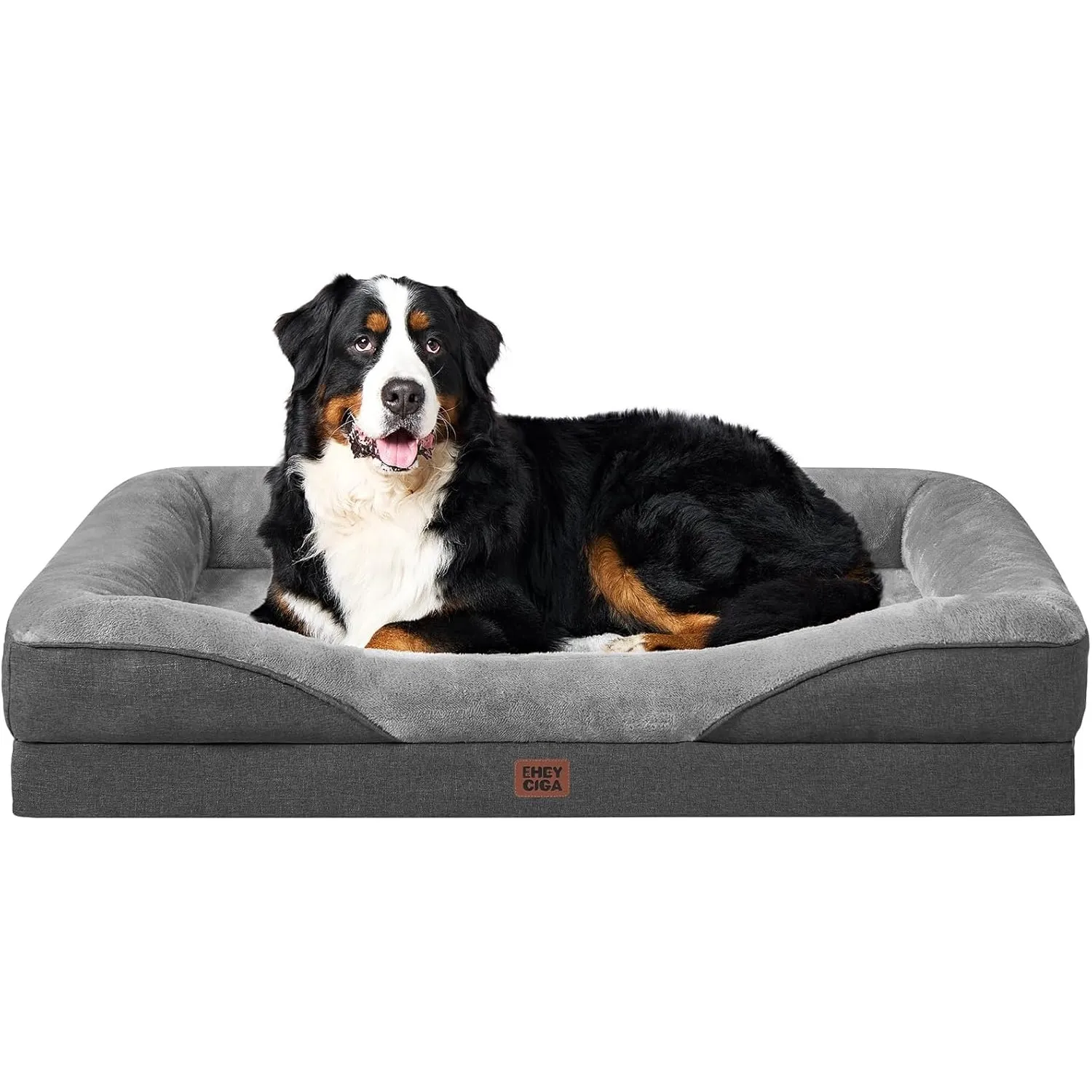 EHEYCIGA Orthopädisches Hundebett mit 4 Rändern, 122x89cm, Grau