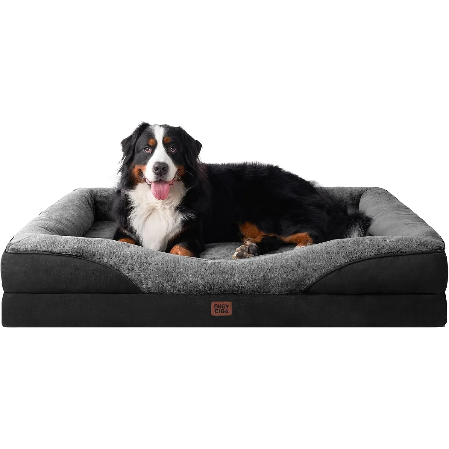 EHEYCIGA Orthopädisches Hundebett mit 4 Rändern, 132x104cm, Grau/Schwarz
