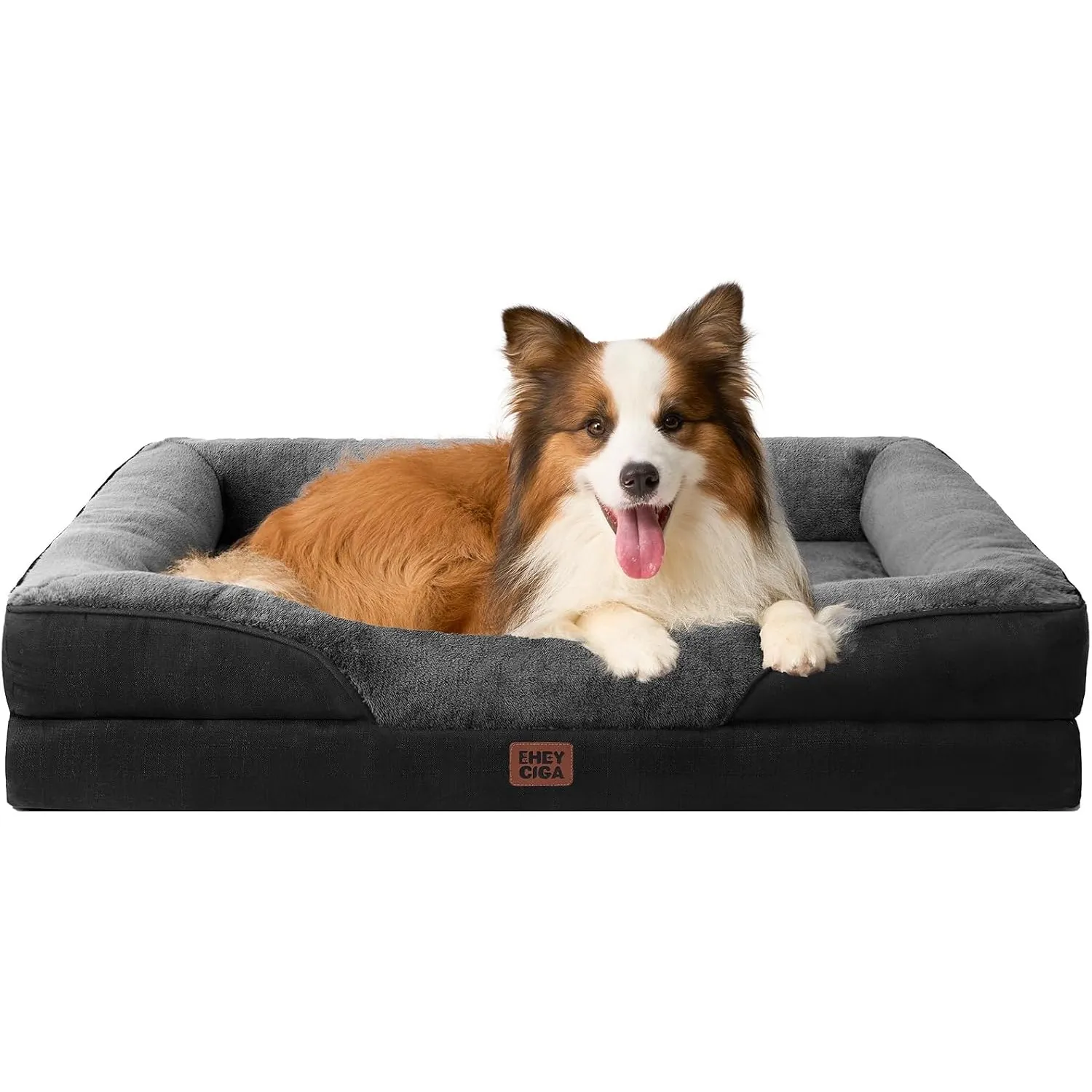 EHEYCIGA Orthopädisches Hundebett mit 4 Rändern, 104x68cm, Grau/Schwarz