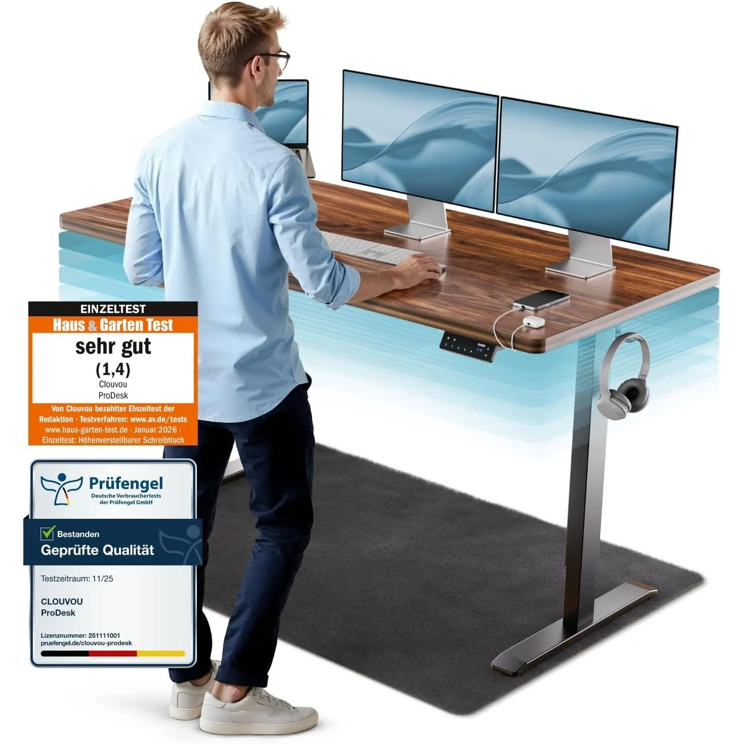 CLOUVOU ProDesk Höhenverstellbarer Schreibtisch elektrisch [TESTSIEGER]