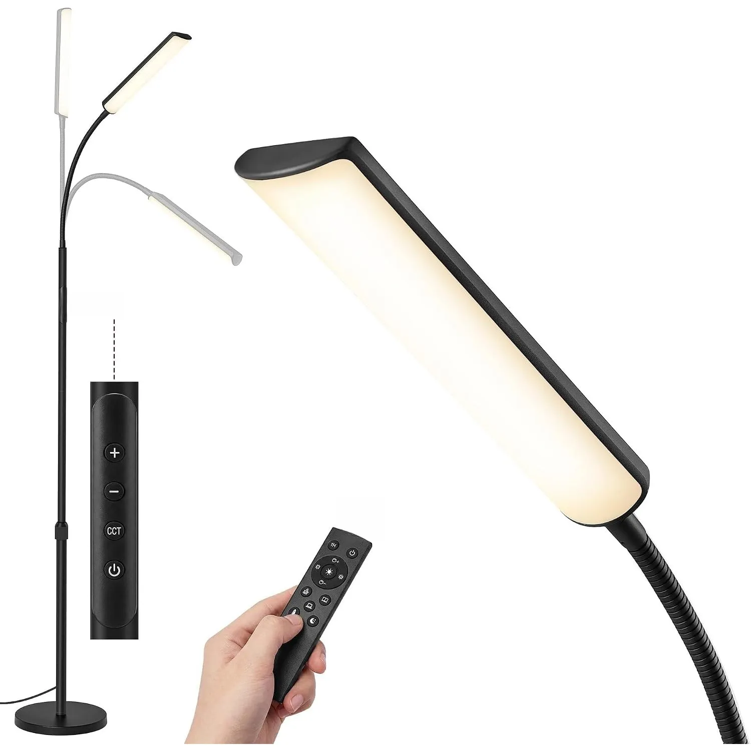 VASAGLE Stehlampe, 3 Farben, 10 Helligkeiten, Schlanke LED Leselampe