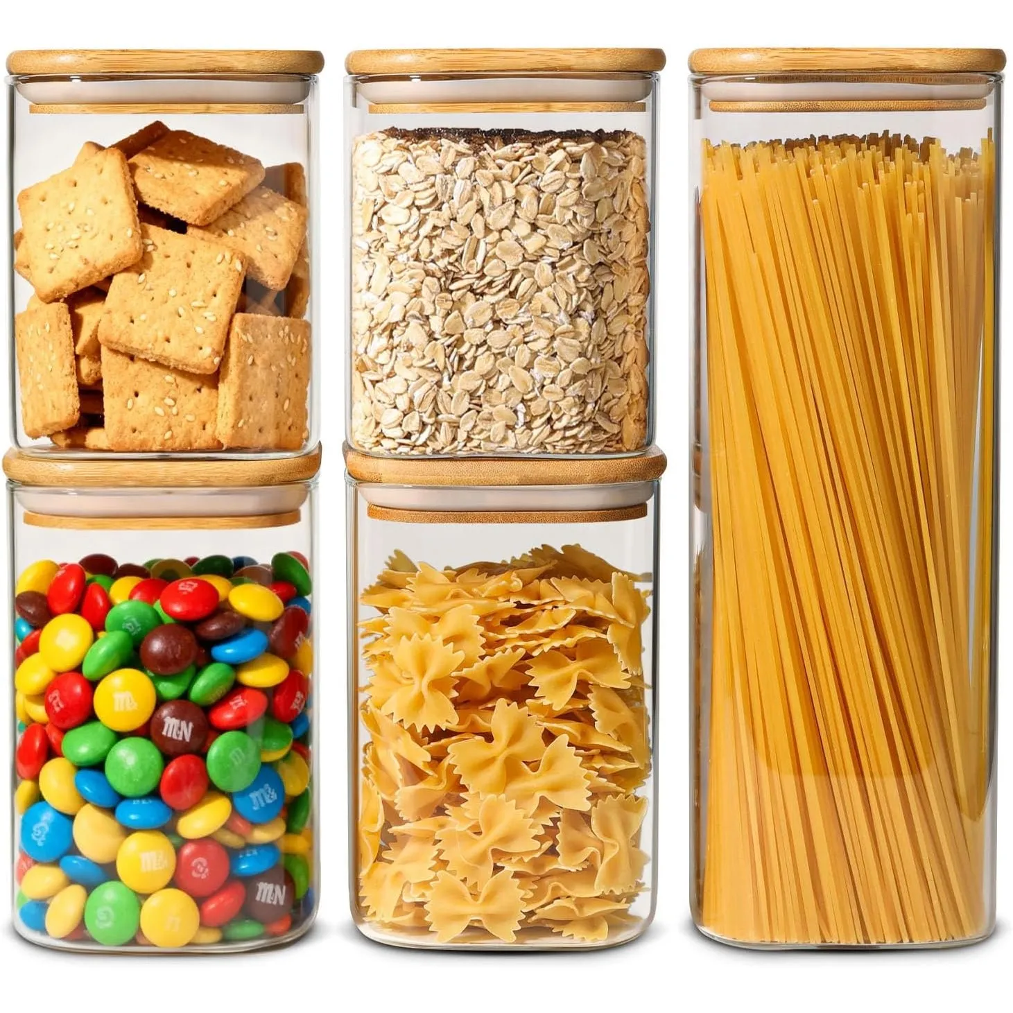 ComSaf Vorratsgläser Glasbehälter mit Deckel 800/1100/2100 ml, 5er Set | Vorratsdosen, Spaghetti, Mehl, Cornflakes, Nud…