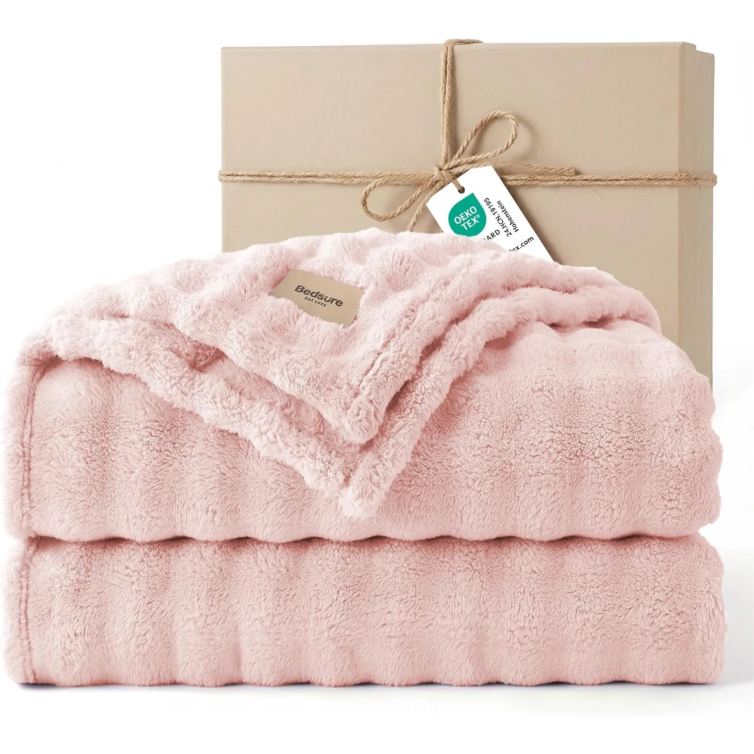 BEDSURE Kuscheldecke Flauschig Bubble Decke - Kristallrosa, 220x240 cm