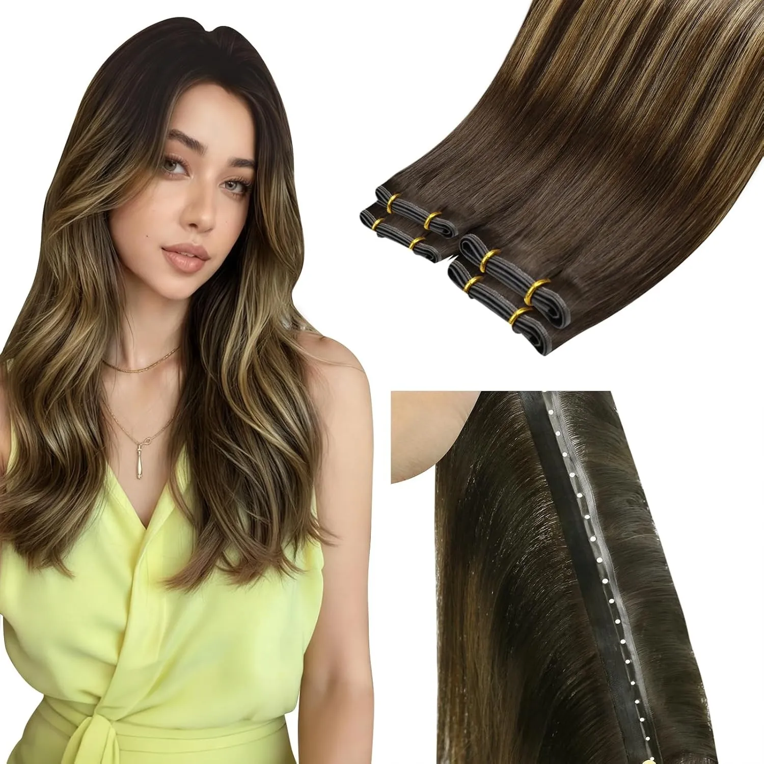 LaaVoo Balayage Braun Butterfly Weft Extensions Echthaar #4/27/4 50cm 100g | Butterfly Weft Hair Extension Tressen Brau…
