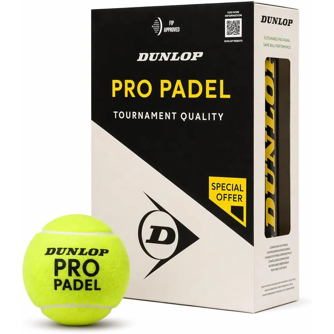 Dunlop Pro Padel Bälle 2x3PET – FIP-zertifizierte Turnierbälle für fortgeschrittene und wettkampforientierte Spieler, g…