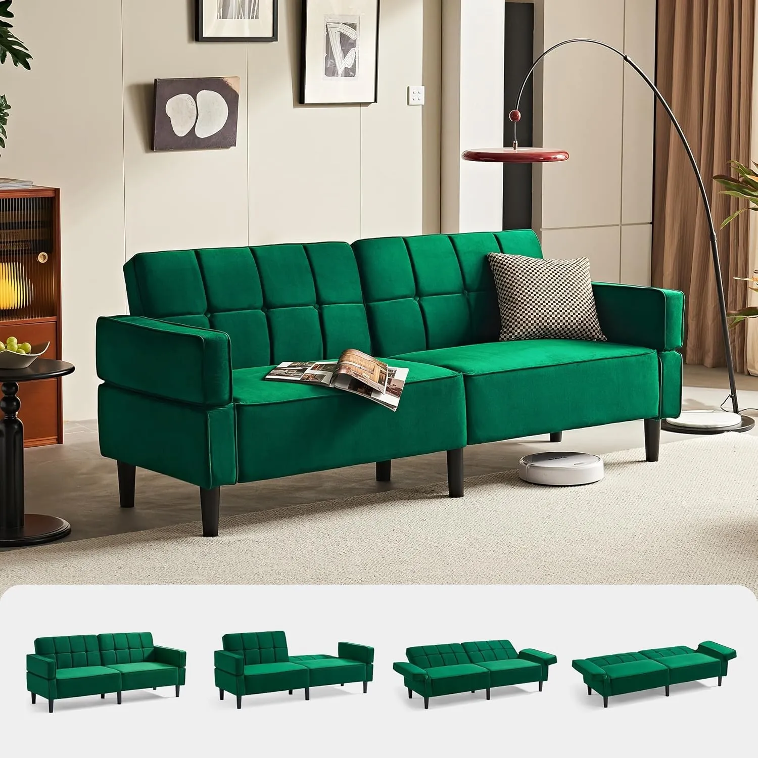 LINSY HOME Sofa mit Schlaffunktion, Schlafsofa mit Verstellbarer Rückenlehne Armlehnen, 3 Sitzer Sofa mit Bettfunktion …
