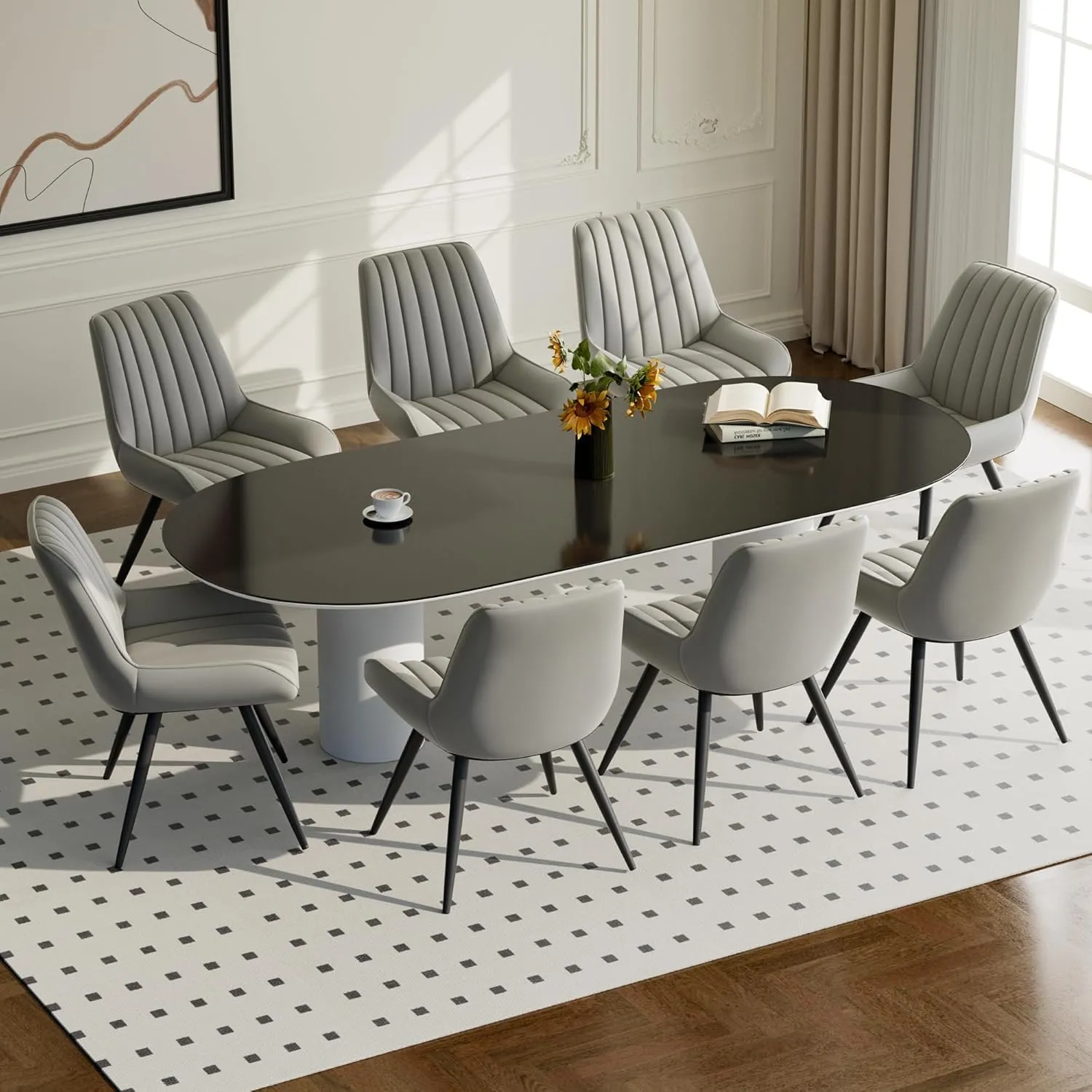 Hawthyhome Esszimmerstühle 8er Set | Polsterstühle mit 10 cm Sitzkissen • künstlicher Stoff Dining Chair • Küchenstuhl …