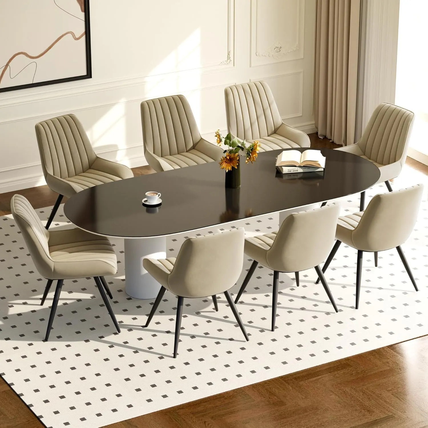 Hawthyhome Esszimmerstühle 8er Set | Polsterstühle mit 10 cm Sitzkissen • künstlicher Stoff Dining Chair • Küchenstuhl …