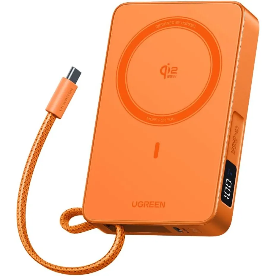 UGREEN MagFlow 10000mAh Qi2 25W Powerbank Magsafe mit USB-C 30W, (Orange)