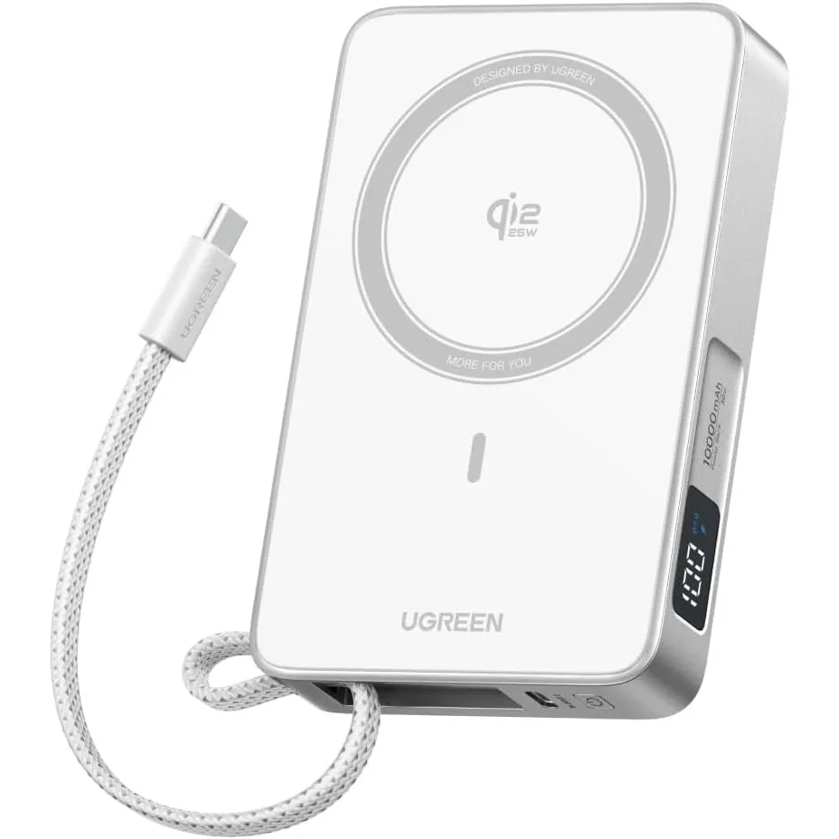 UGREEN MagFlow 10000mAh Qi2 25W Powerbank Magsafe mit USB-C 30W, (Weiß)