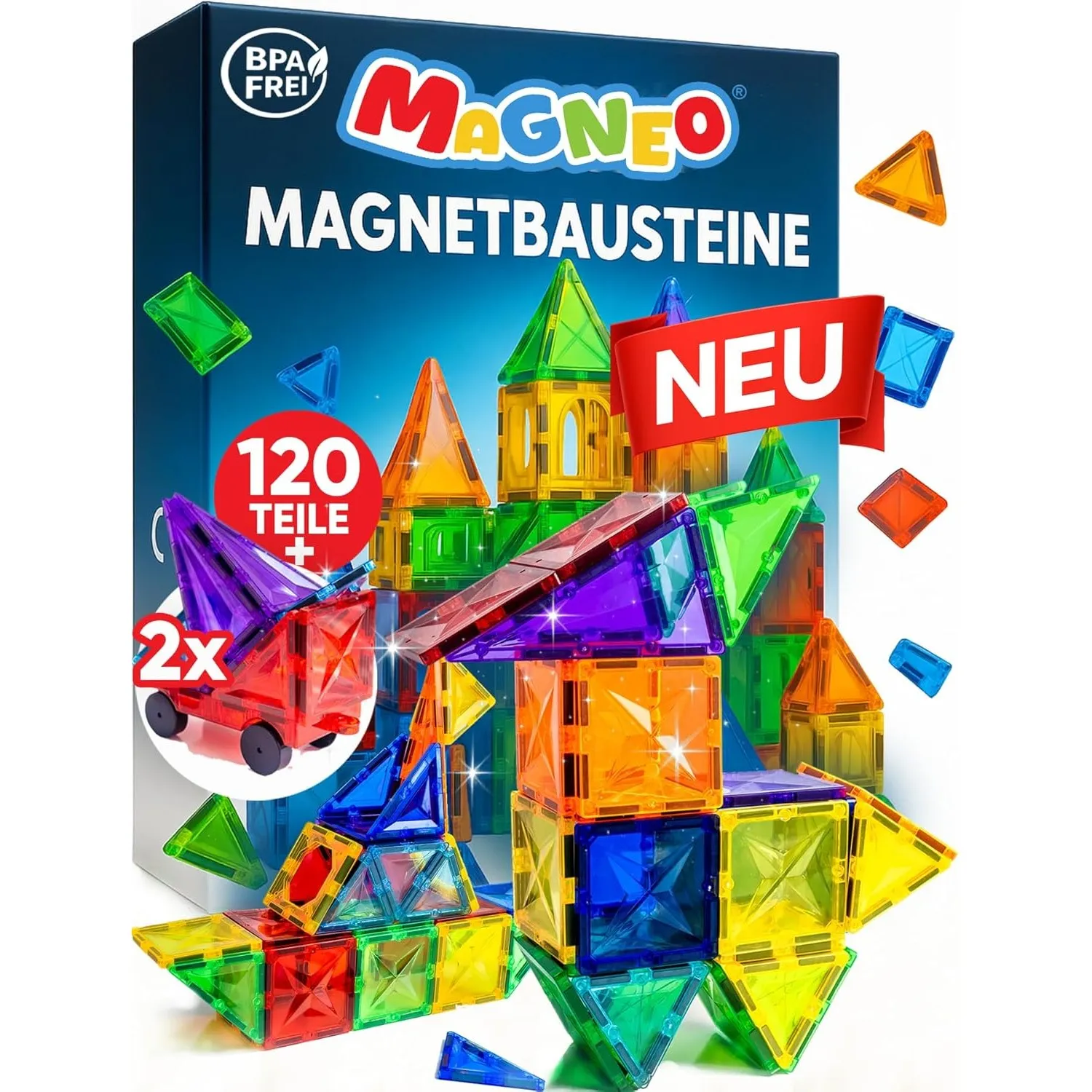 Magnetische Bausteine (120 teilig inkl. 2 Autos) - Magnetbausteine für Kinder ab 3 Jahren - Pädagogisches Magnetspielze…