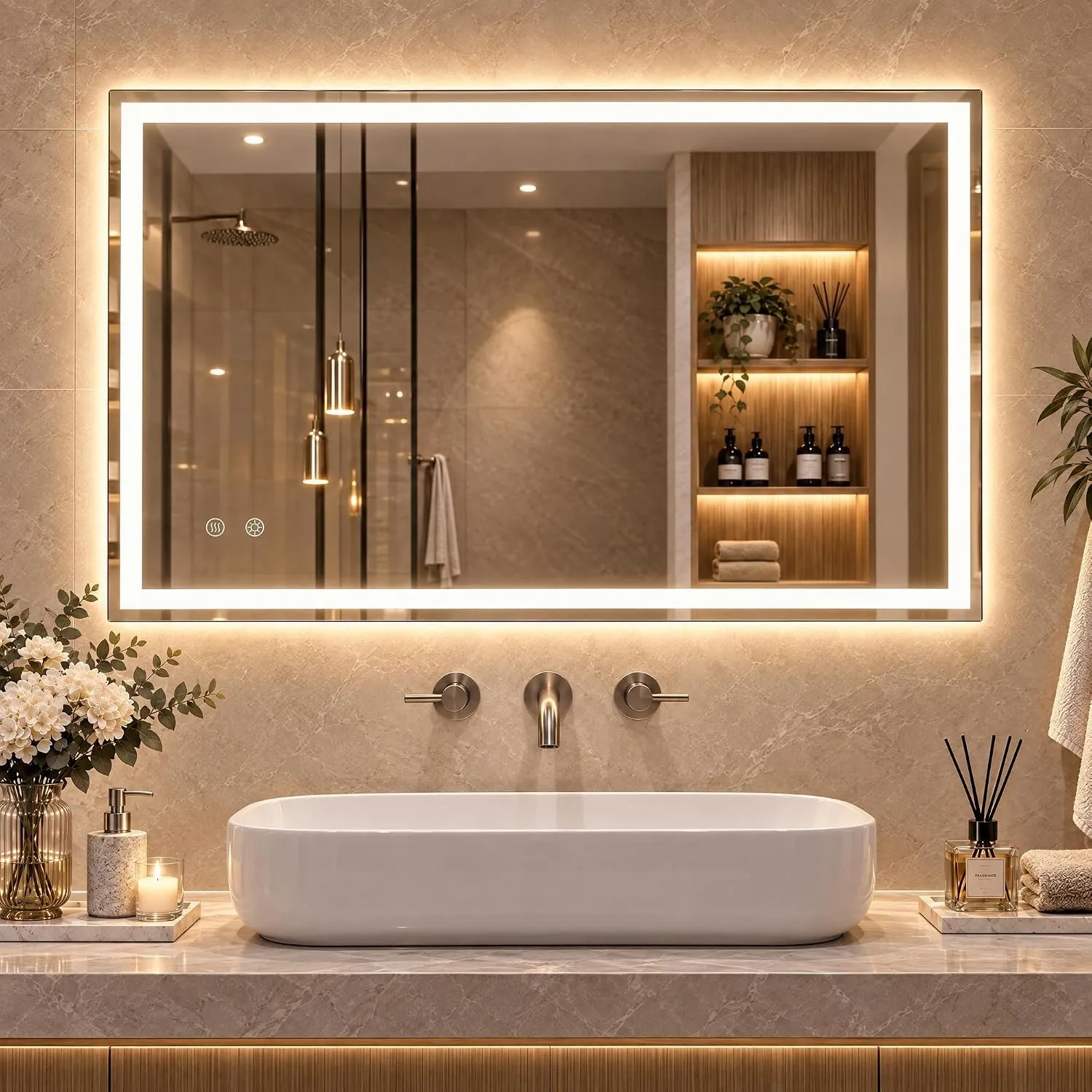 Clevich LED Badspiegel mit Beleuchtung 80x60 cm, Rechteckiger Wandspiegel