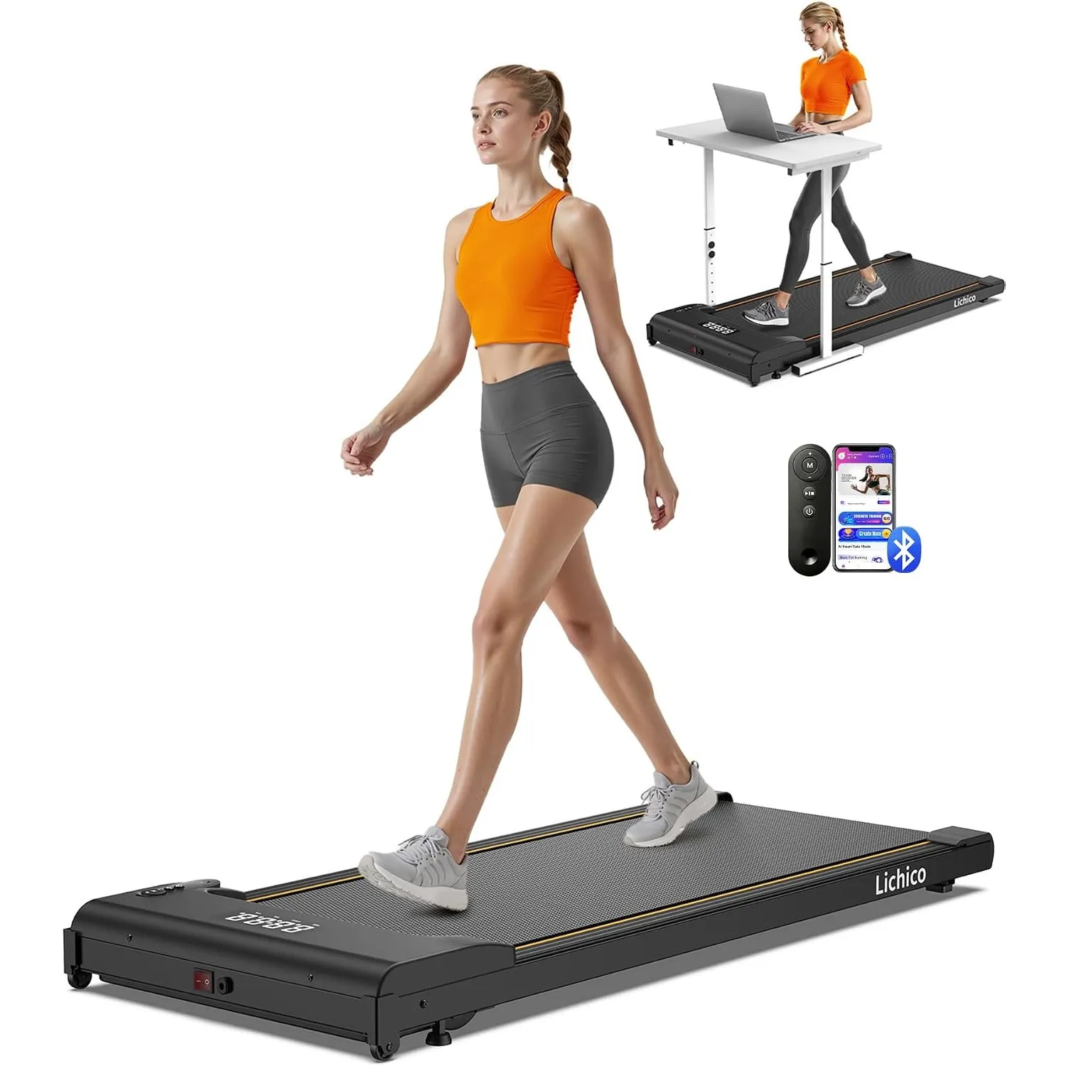 Lichico 3-in-1 Walking Pad mit 0-12% Steigung, Laufband für Zuhause Klein