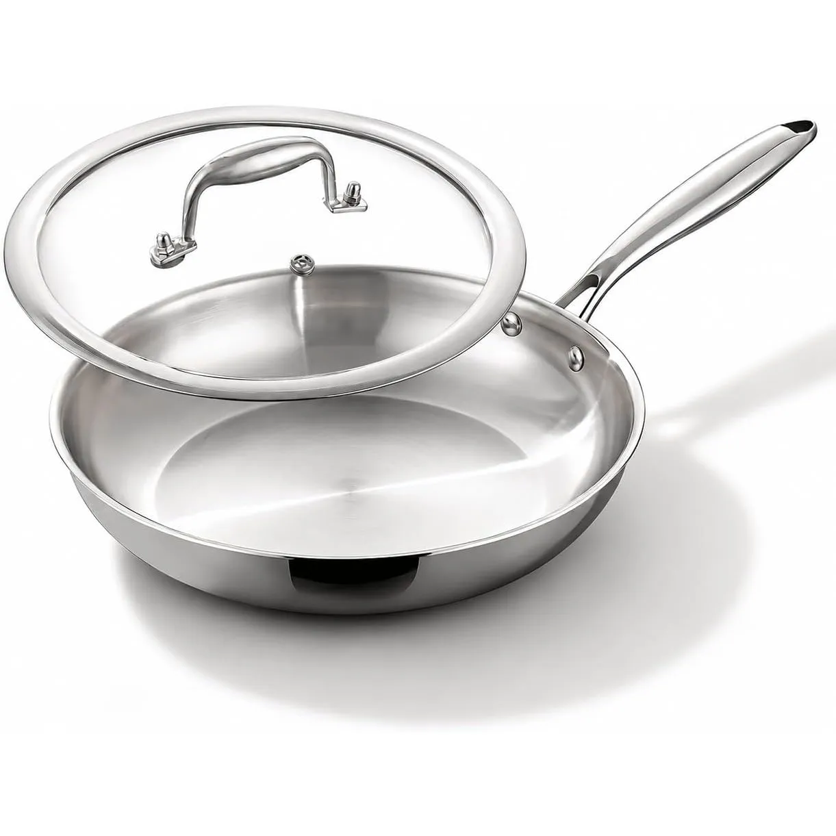 Edelstahlpfanne 28 cm mit Deckel, 5-Schicht Bratpfanne
