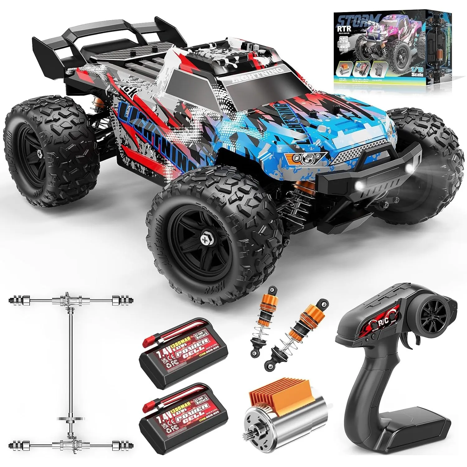 Ferngesteuertes Auto für Erwachsene & Jungen 1:18 RC Auto 4WD Offroad,High Speed 36 km/h, 2,4GHz, 2× 7,4V 1300mAh Li-Io…