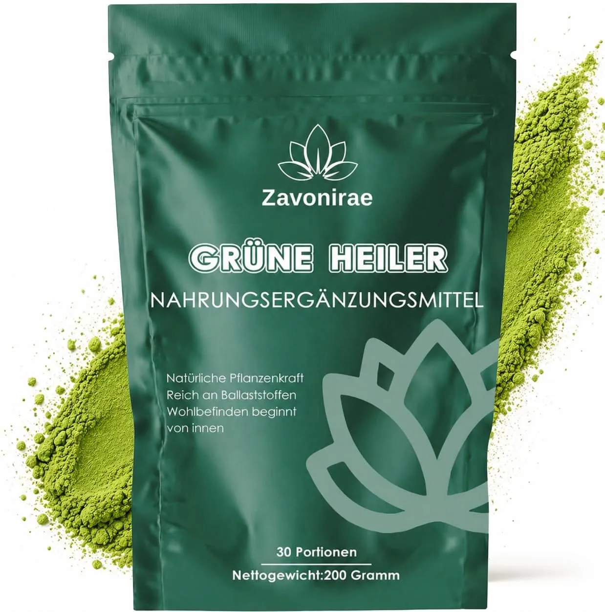 Grüne Entgiftungspulver helfer, 200g Superfood Pulver, Greens Pulver, Pflanzenpulver mit Matcha, Gerstengras, Heidelbee…