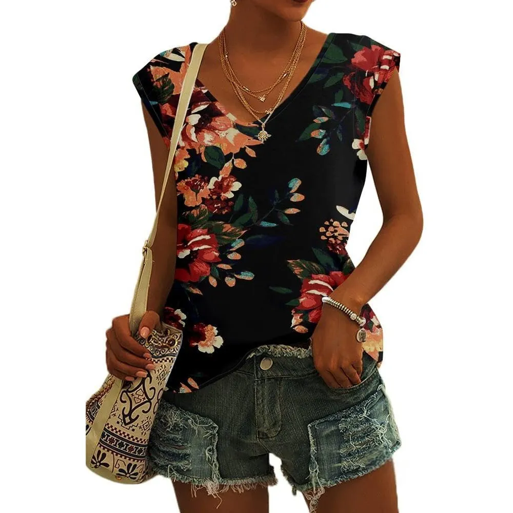 GeGekoko Damen T Shirt V-Ausschnitt Sommer Basic Top | Flügelärmeln,Loose Fit,Oversize,Oberteile,Locker,Tank Top,Casual…