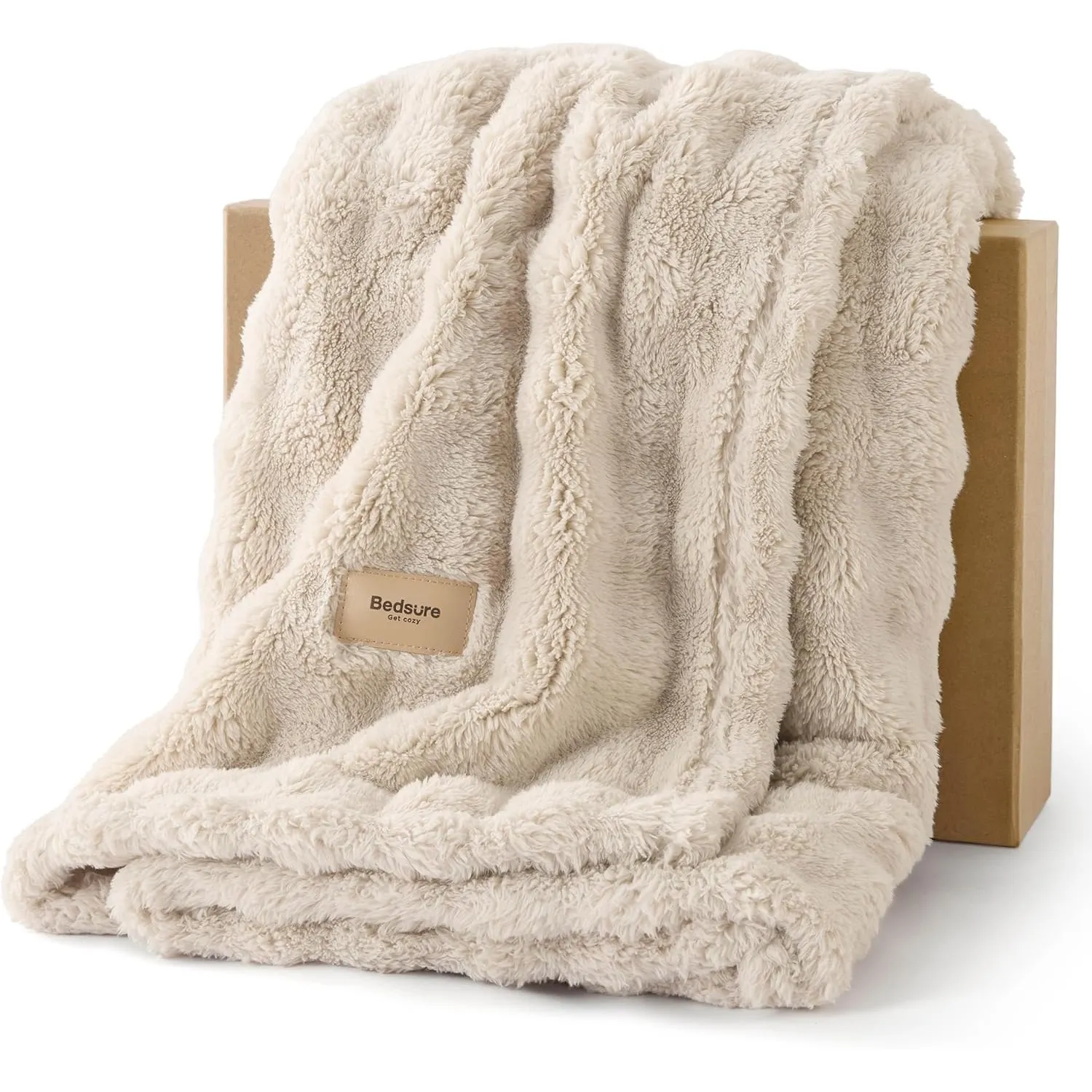 BEDSURE Kuscheldecke Flauschig Bubble Decke - Beige, 130x170 cm