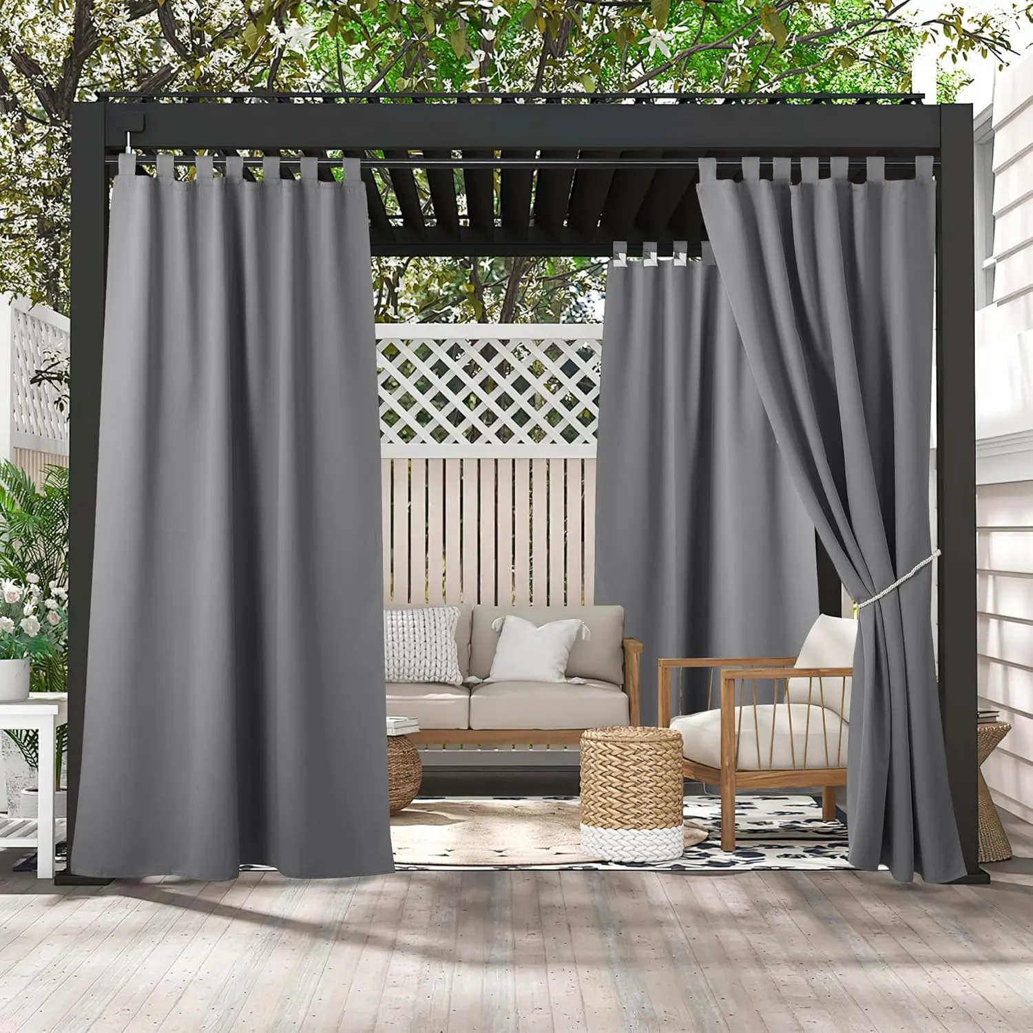 PONY DANCE Outdoor Curtains with Removable Loops, Outdoor Curtain, Weatherproof Privacy Screen & Sun Protection Curtain…