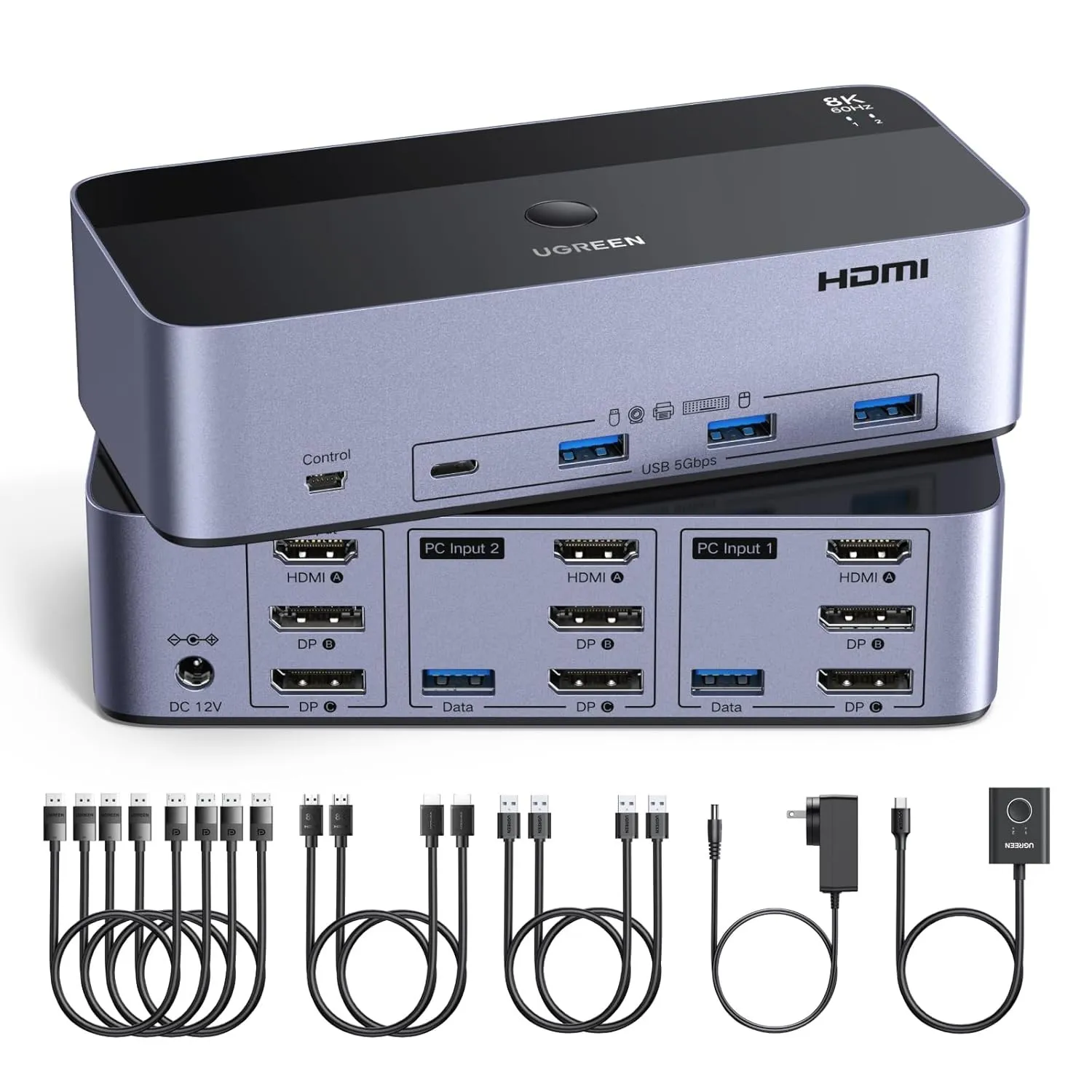 UGREEN HDMI+DP KVM Switch 2 PC 3 Monitore 8K60Hz mit 4 USB 3.0 Ports