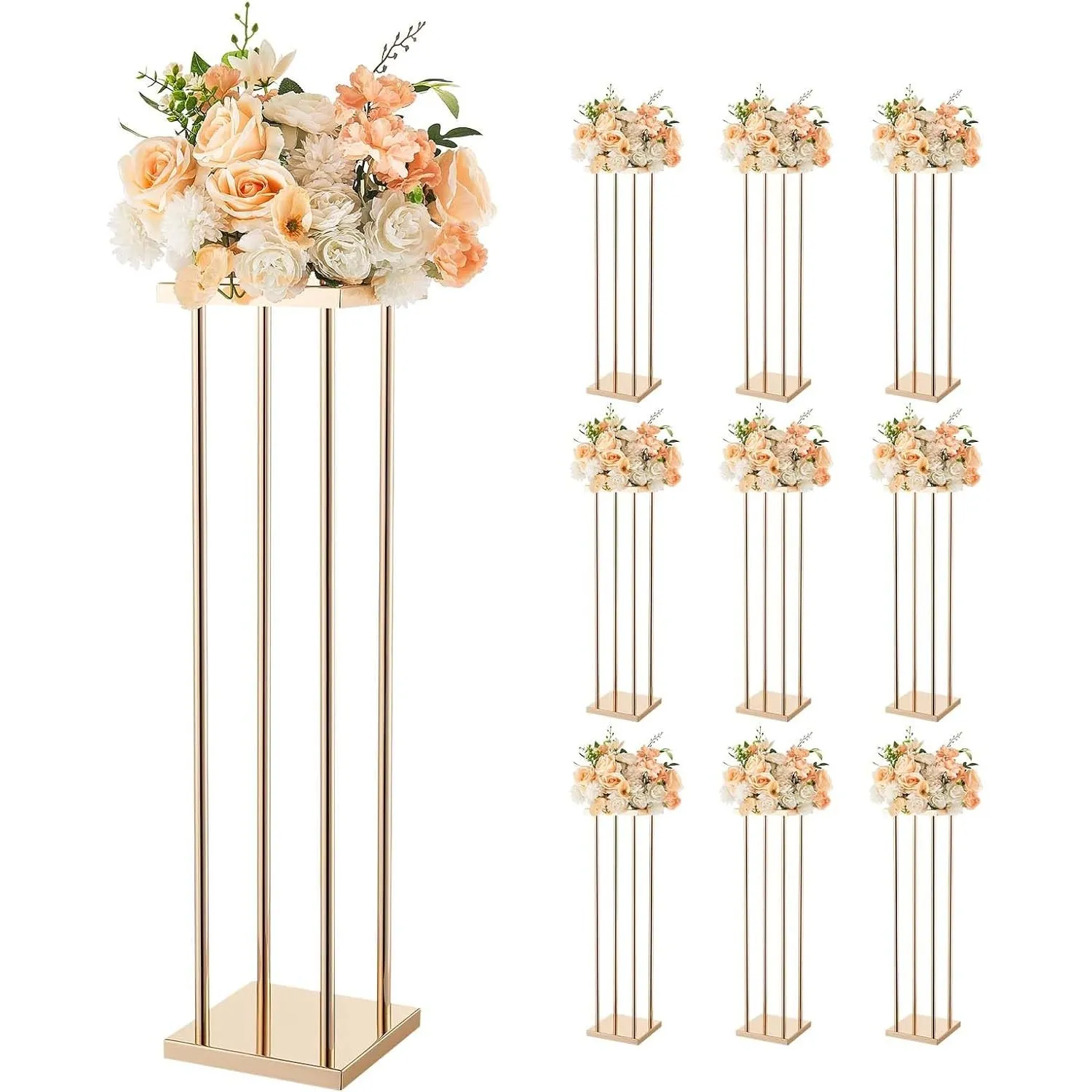 VEVOR Hochzeitsblumenständer 200x200x800mm, 10 Stk. Blumenhocker mit Metallablage & zylindrischen Beinen, Pflanzenhocke…