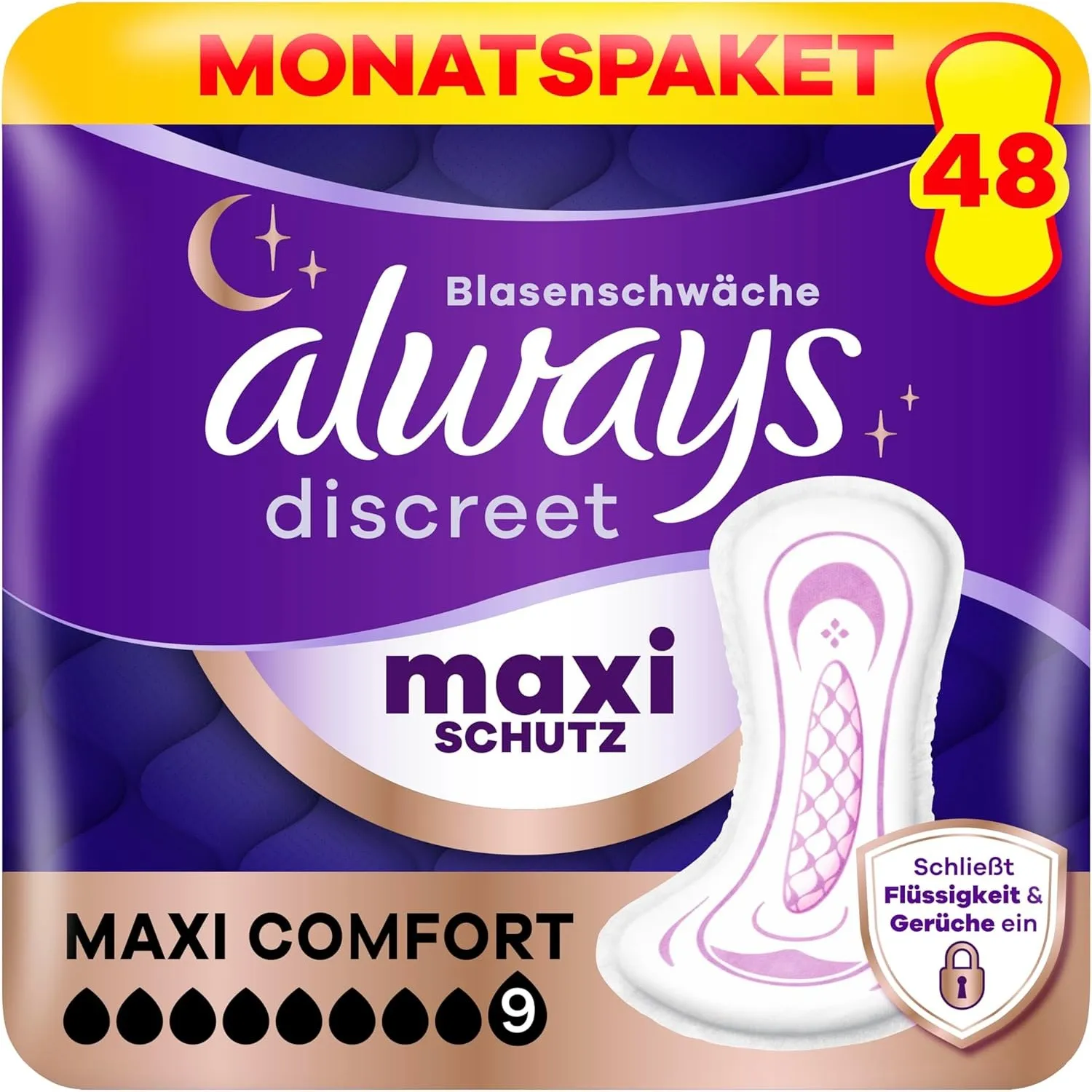 Always Discreet Einlagen Maxi Comfort Monatspaket 48 Einlagen, 4x12 Stück