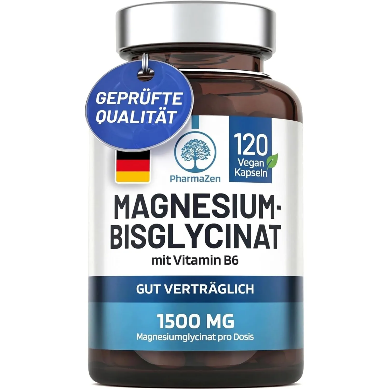 Magnesium Bisglycinat mit Vitamin B6 – Hochdosiert 1500 mg - 120 Kapseln
