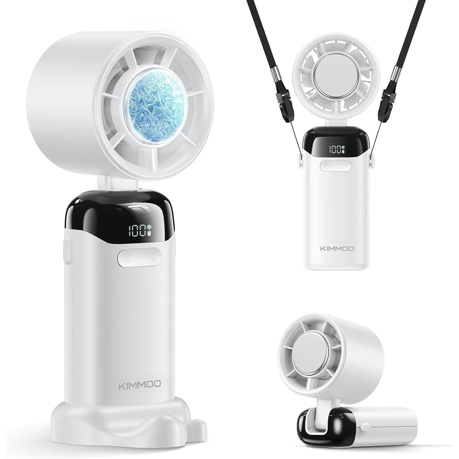 KIMMOO Handventilator mit Eiskühlung, 21000 U/min, 199 Stufen, bis zu 14h Akku, Wiederaufladbar, 3-in-1 (Hand/Tisch/Nec…