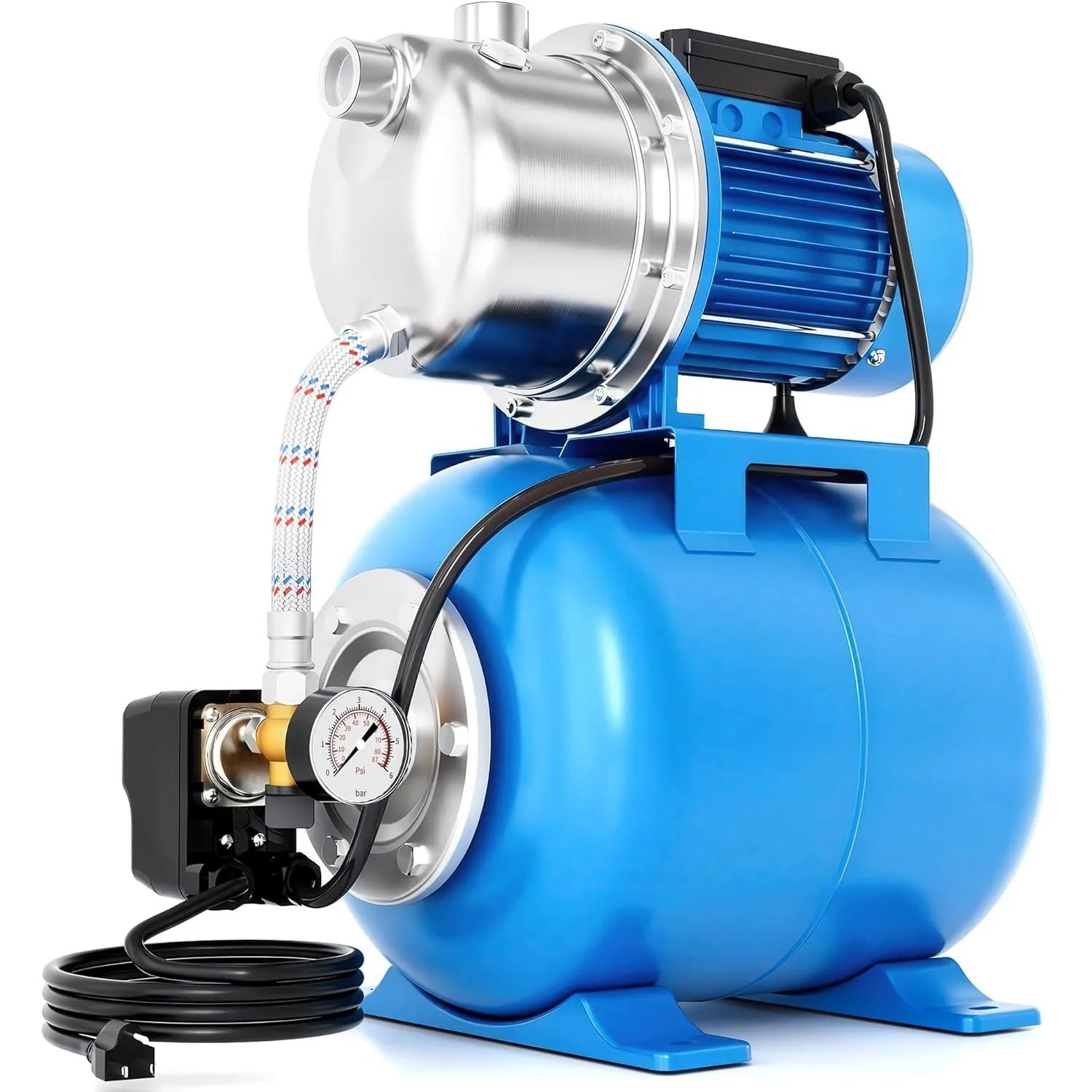 FOTING Hauswasserwerk INOX aus Edelstahl 1100 W, Fördermenge 4600 l/h, Förderhöhe bis 45 m, max. 4,5 bar Druck mit Mano…