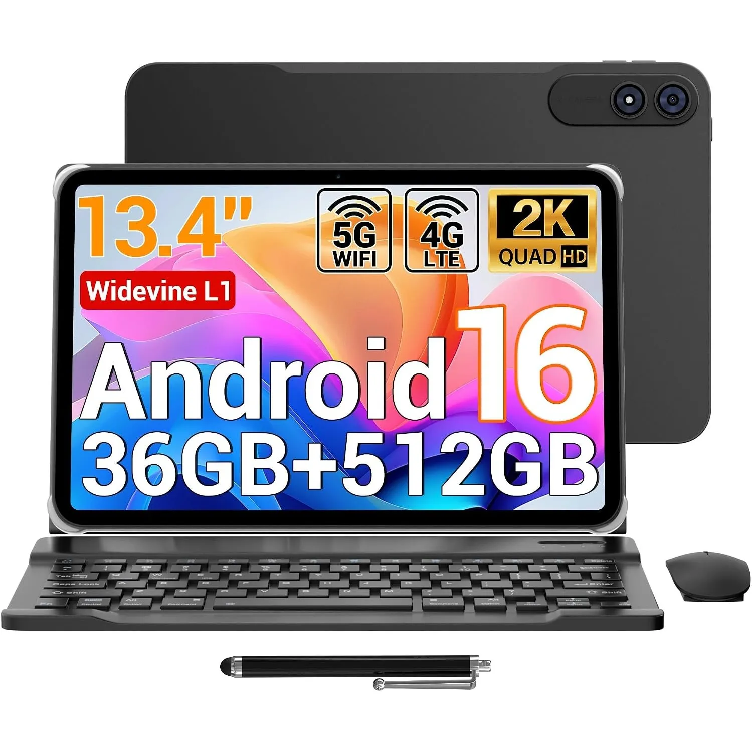 Tablet 13,4 Zoll Android 16, 120Hz Display, 36GB RAM + 512GB ROM/1TB TF, 4G LTE Dual SIM, 2.2GHz Gaming, 5G WiFi, Widev…
