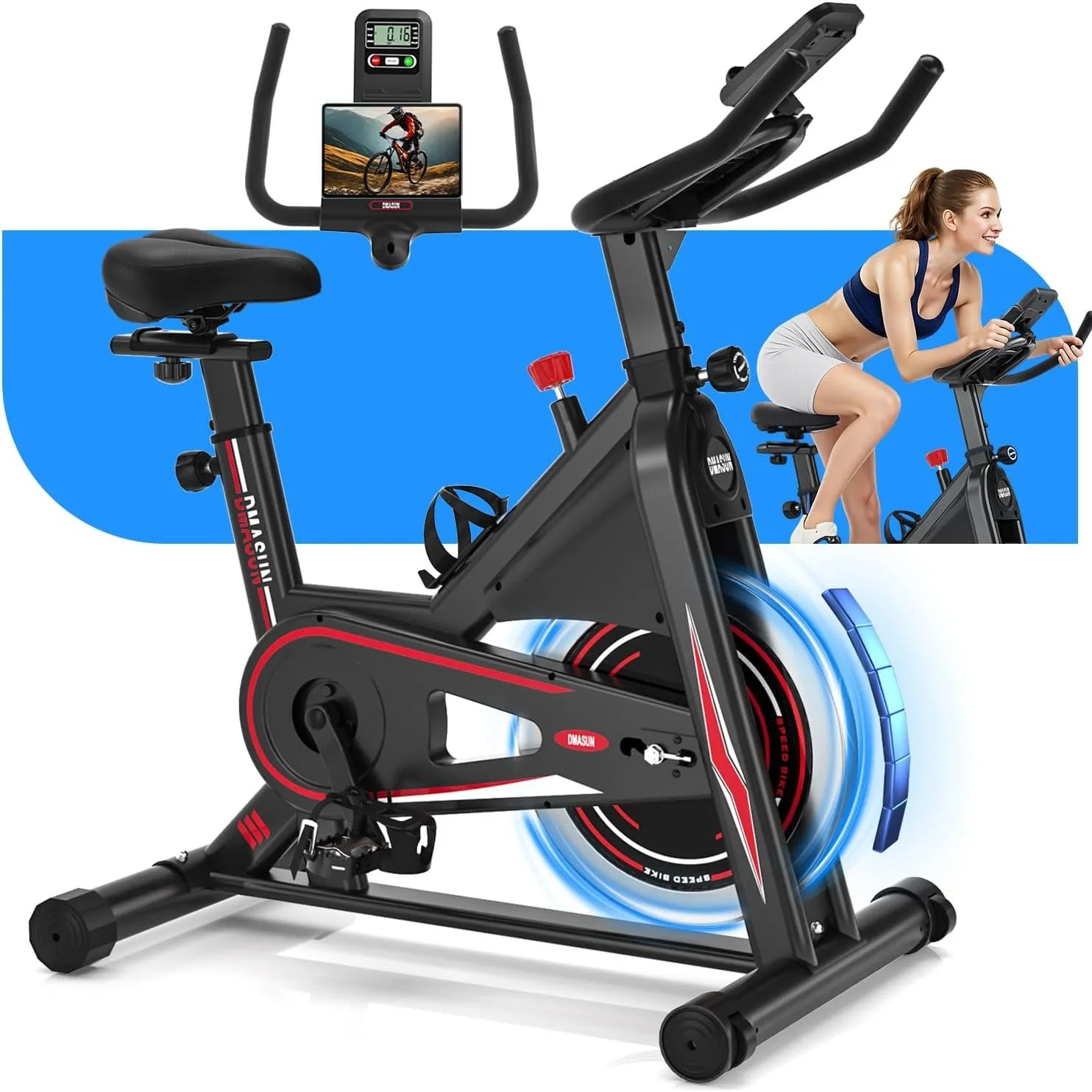 [2026 Aktualisiert] Heimtrainer Fahrrad, DMASUN Leiser Ergometer Hometrainer Fahrrad mit 0-100% Widerstand, Display& Ta…