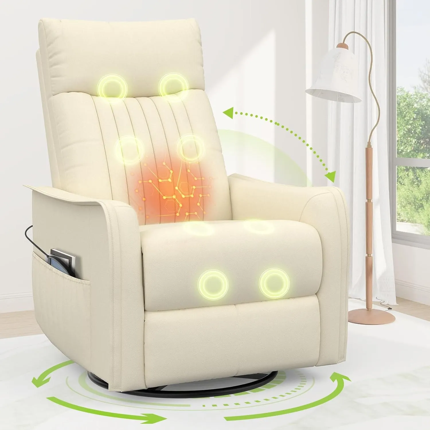 Fernsehsessel Massagesessel mit Liegefunktion, Relaxsessel mit Wärme und Massage, 360°Drehbarer TV Sessel Wohnzimmer, S…