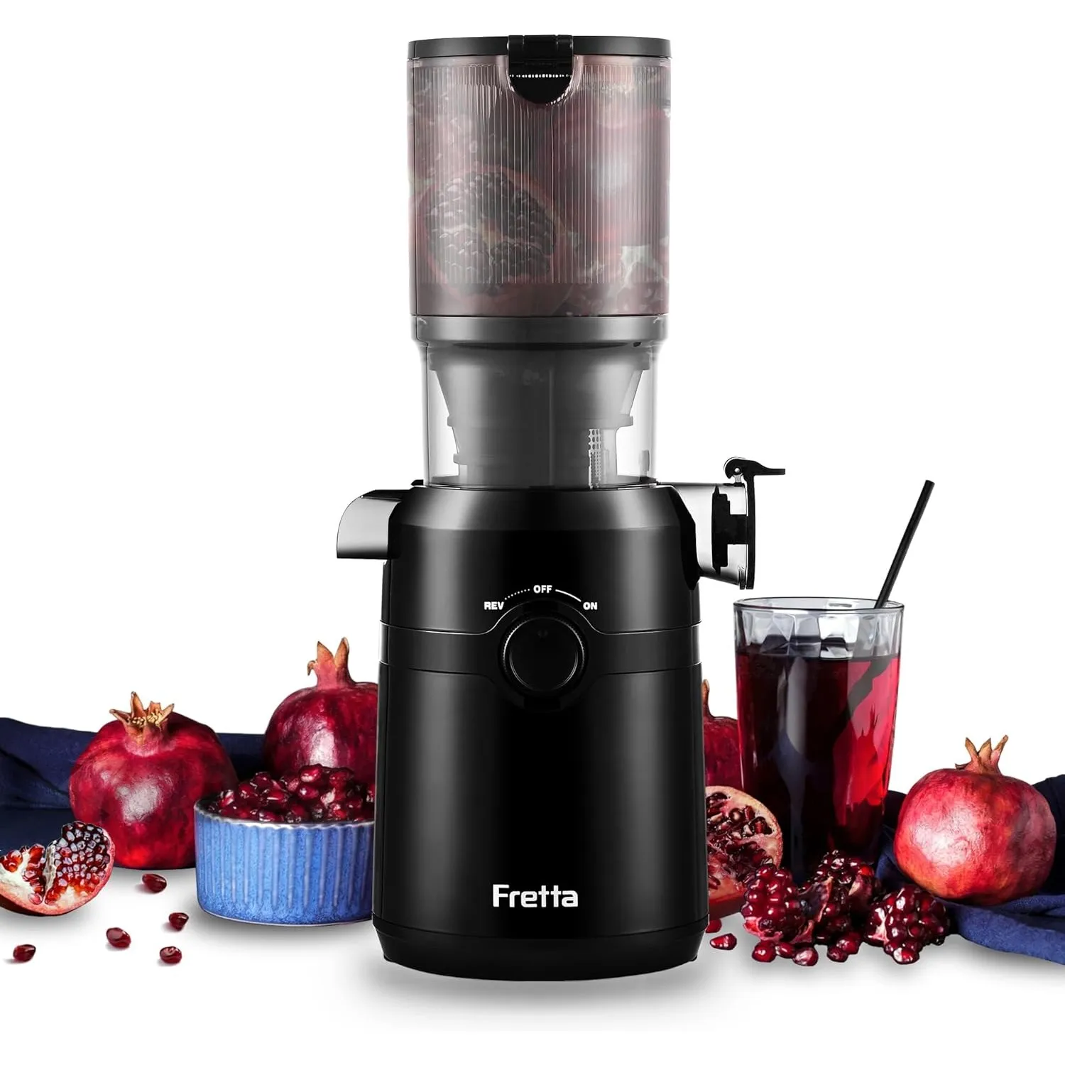 Fretta Entsafter,Slow Juicer mit 108MM Breite und Größere Fütterungsröhre,Füllvolumen für ganze Gemüse und Obst,BPA-fre…