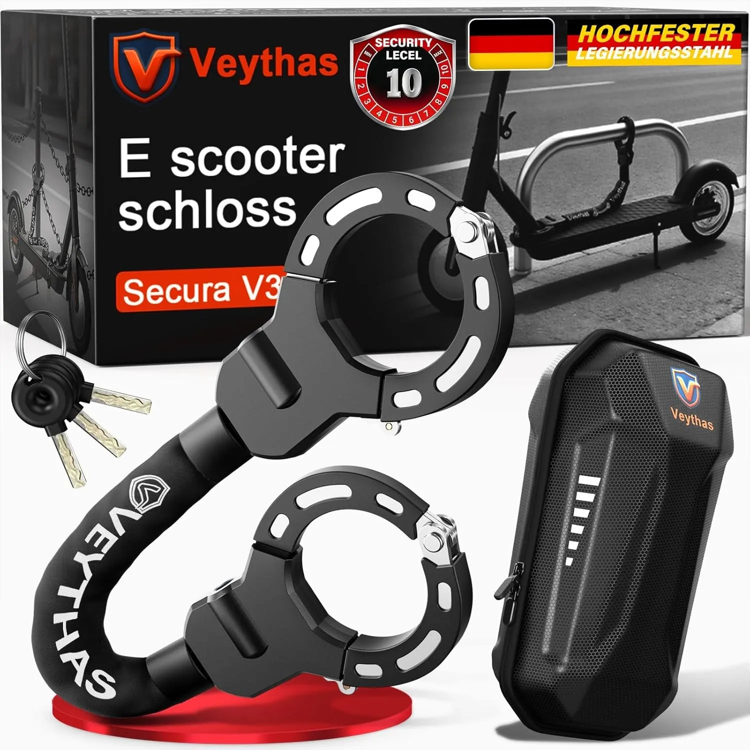 E Scooter Schloss mit Tasche - maximale Sicherheit mit schloss für e scooter,8mm handschellenschloss,90cm e-scooter sch…